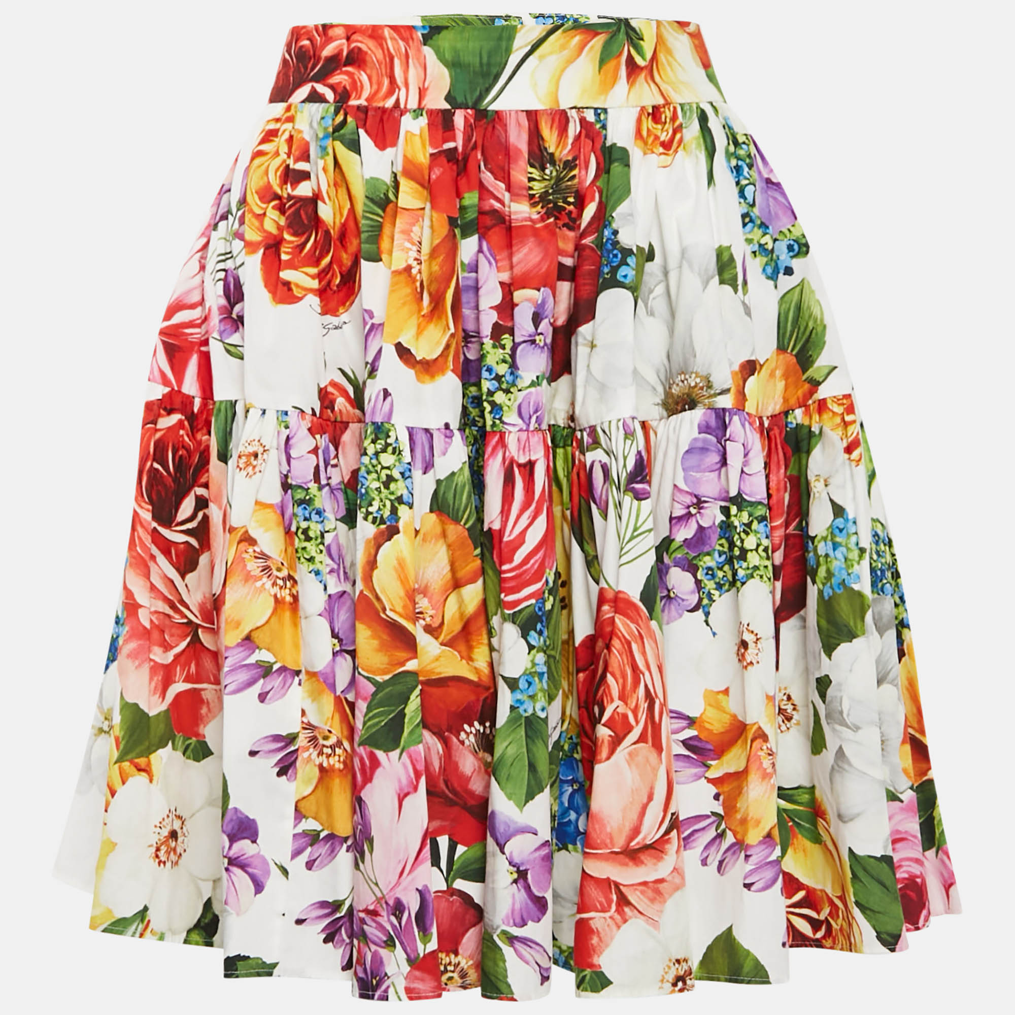 

Dolce & Gabbana Multicolor Floral Print Tiered Knee Length Skirt L