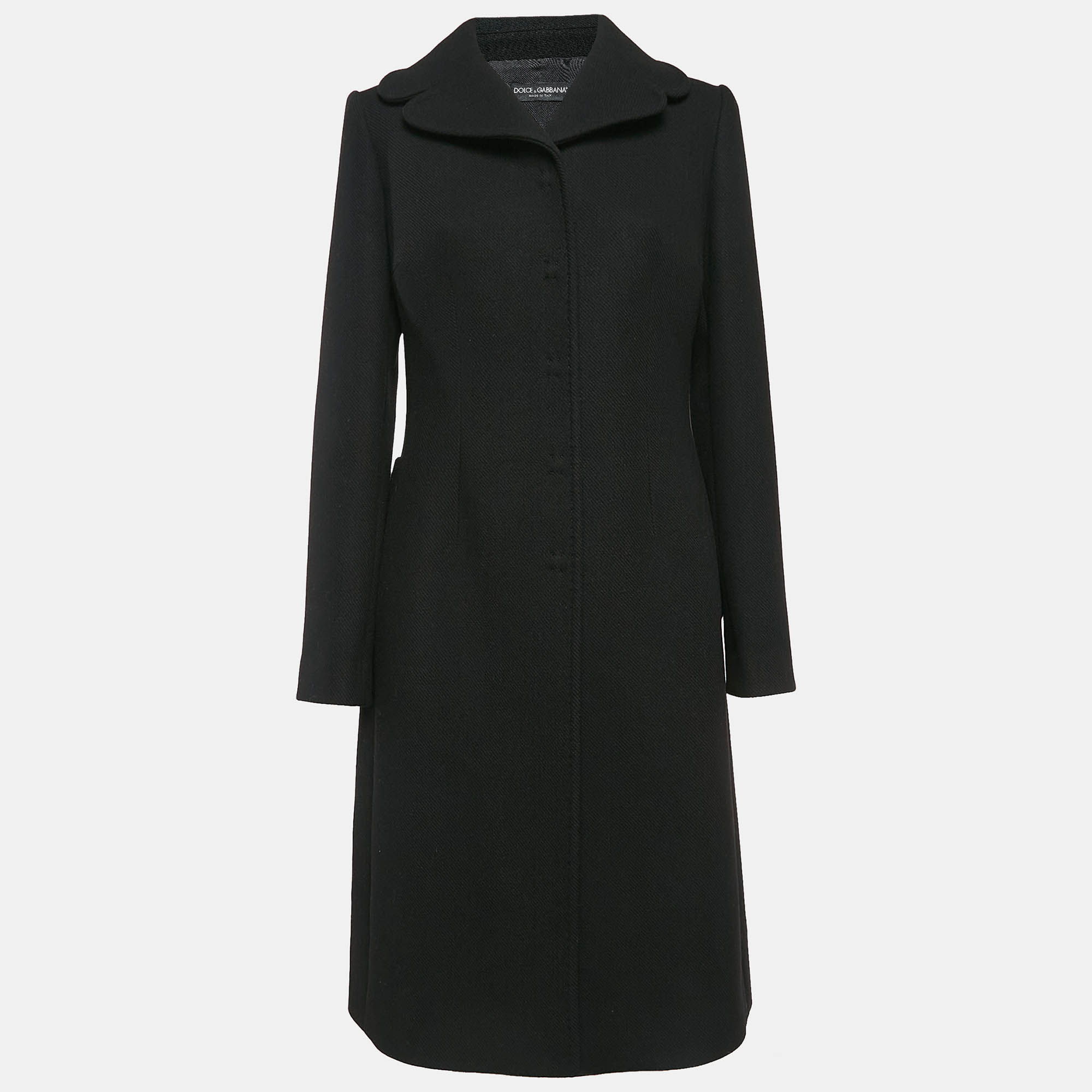 

Dolce & Gabbana Black Wool Knit Mid-Length Coat L