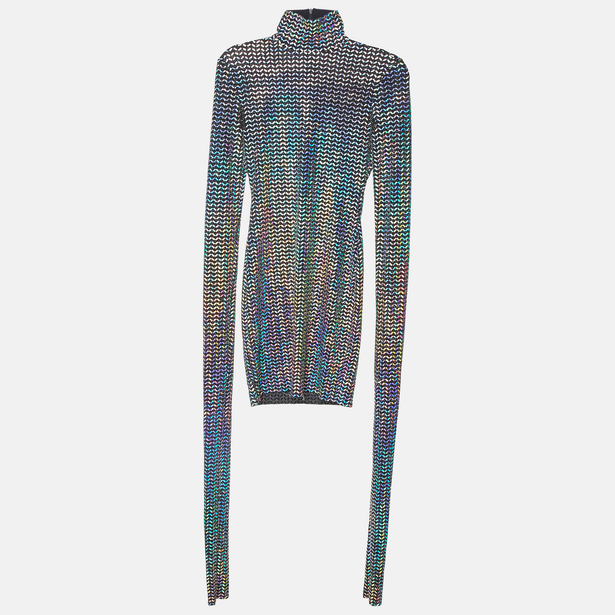 

Dolce & Gabbana Black Holographic Lurex Jersey Turtle Neck Mini Dress S