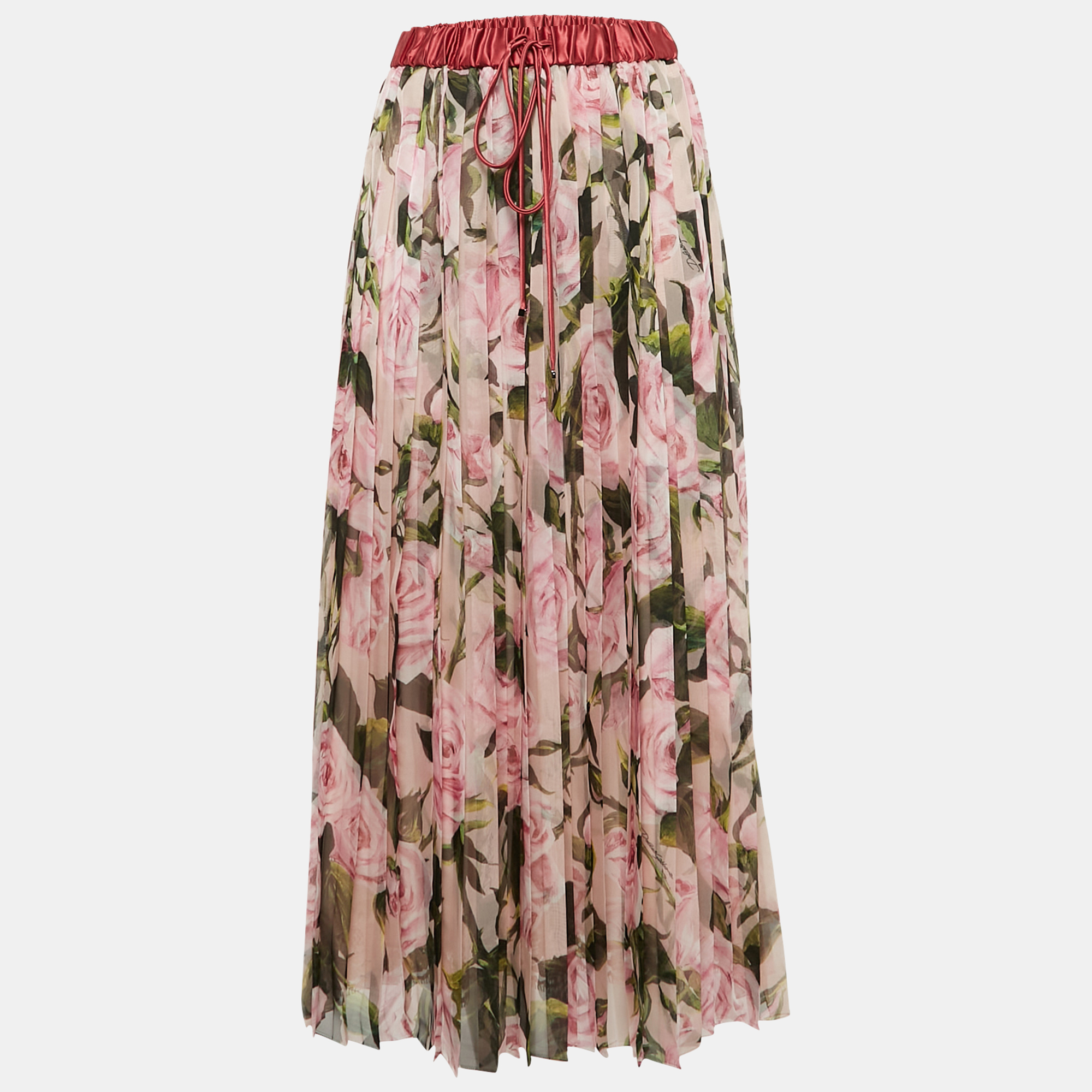 

Dolce & Gabbana Pink Floral Print Chiffon Pleated Midi Skirt M