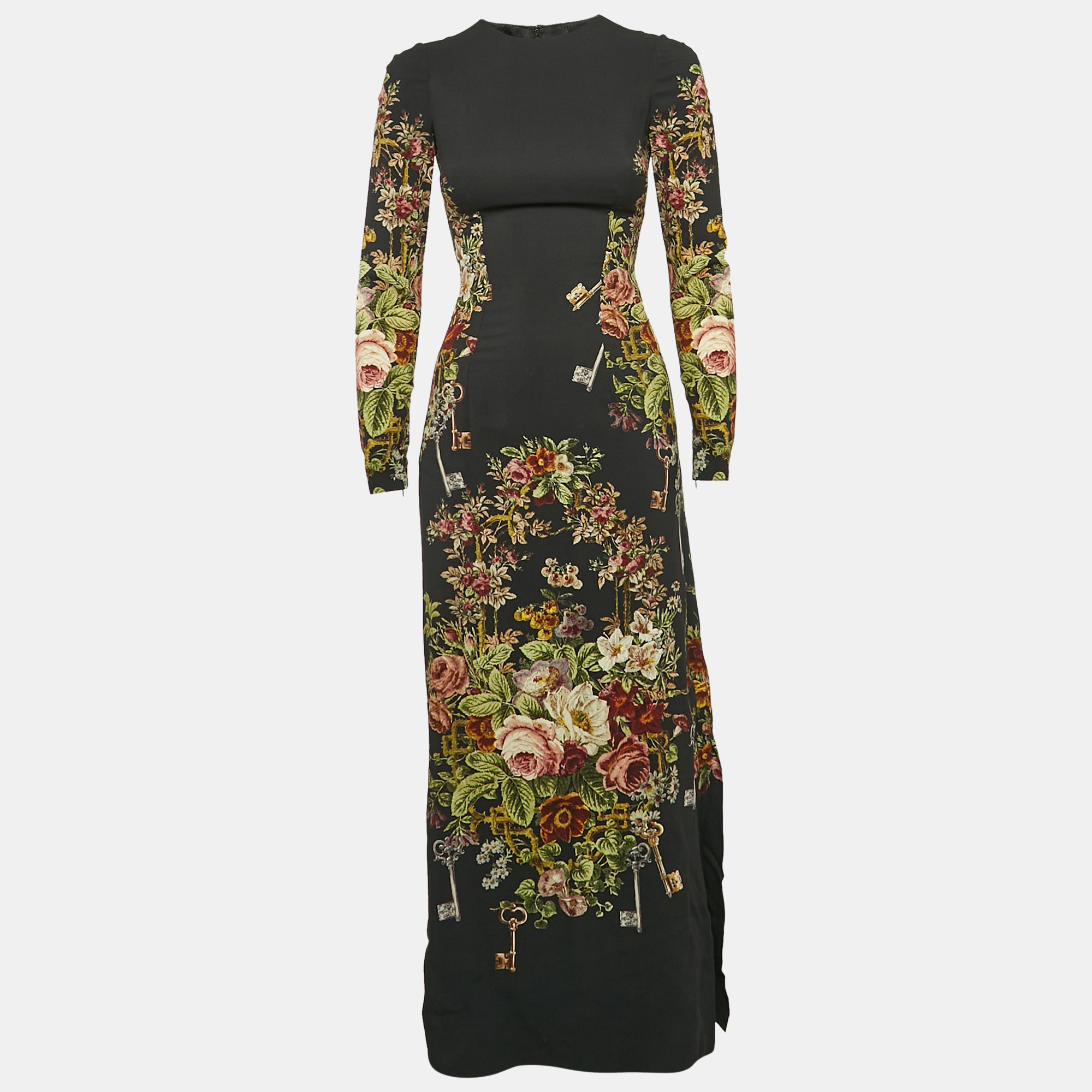 

Dolce & Gabbana Black Floral Print Crepe Long Sleeve Maxi Dress XS