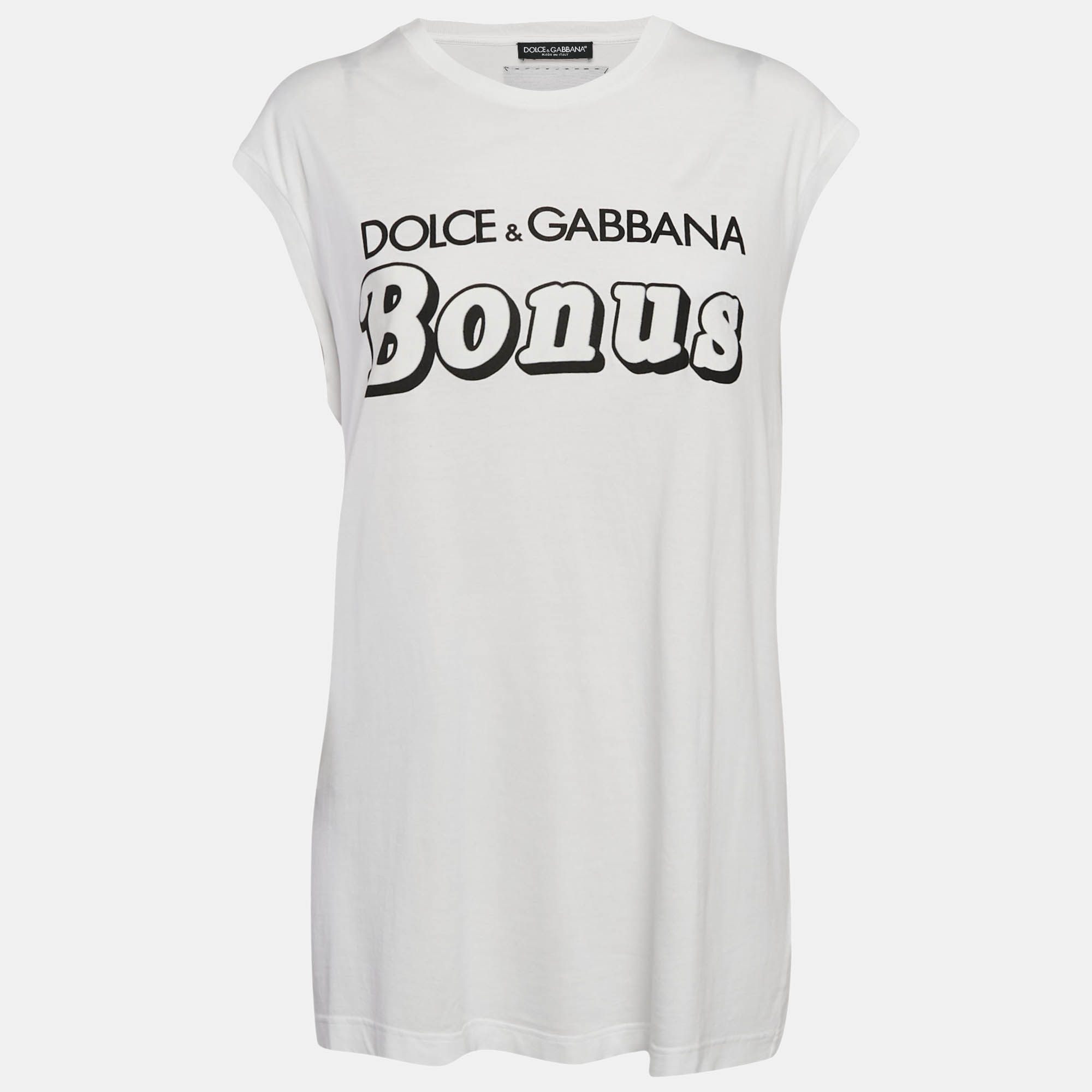 

Dolce & Gabbana White Printed Cotton Sleeveless T-Shirt S