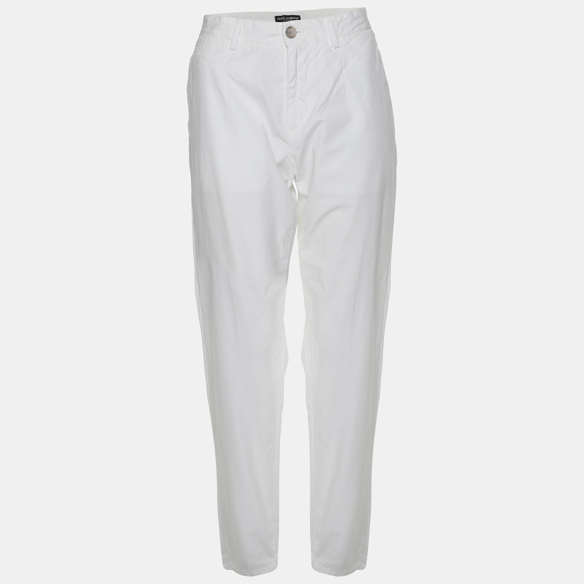 Pre-owned Dolce & Gabbana White Cotton Trouser M