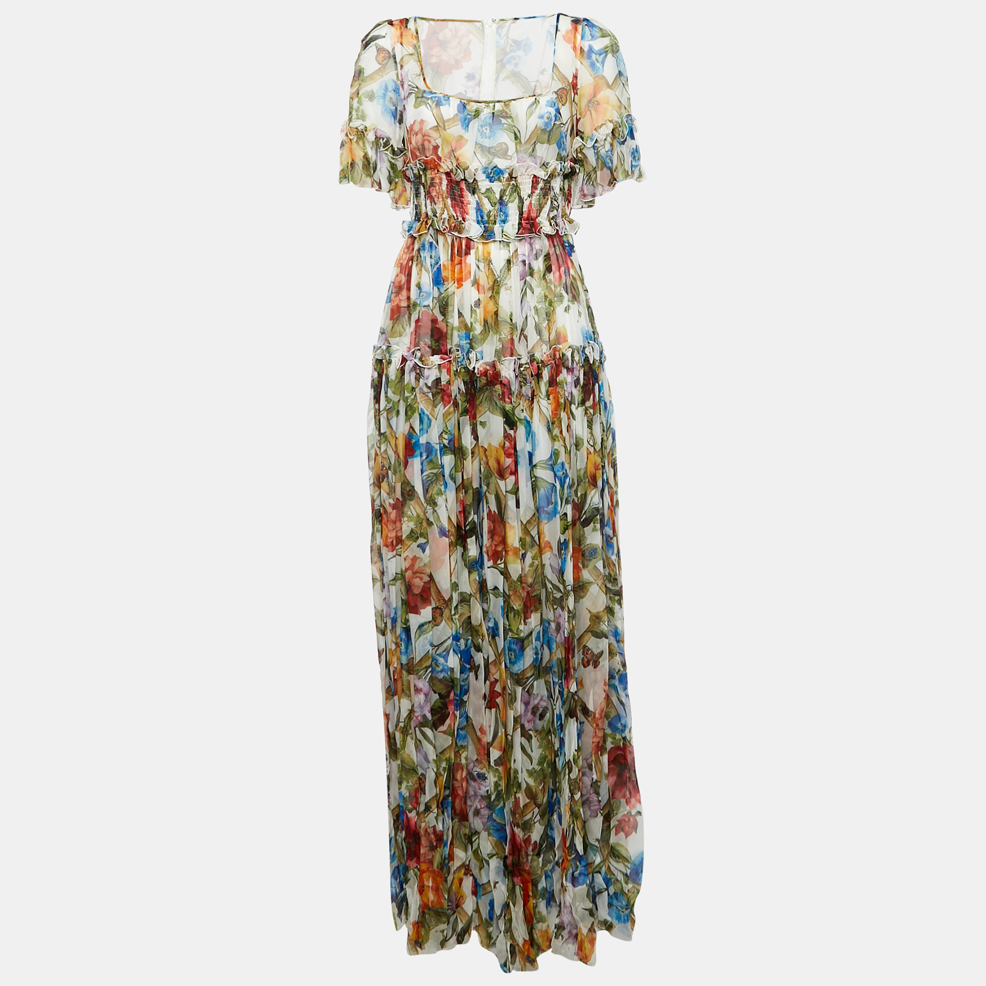 

Dolce & Gabbana Multicolor Floral Print Silk Tiered Maxi Dress M