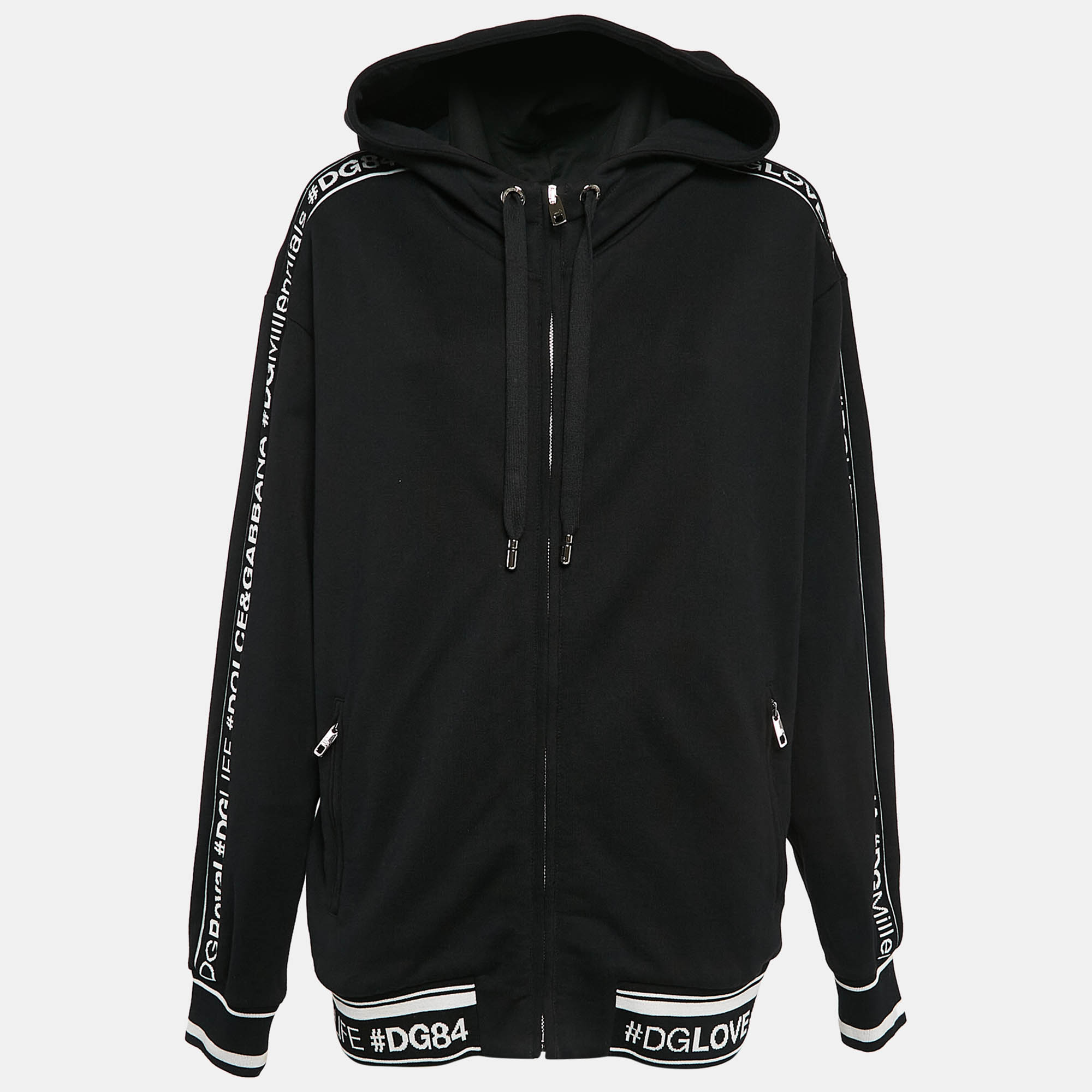 

Dolce & Gabbana Black Logo Band Jersey Zip-Up Hooded Sweatshirt S