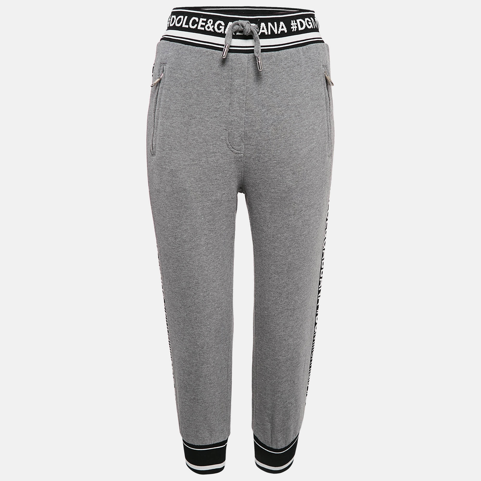 

Dolce & Gabbana Grey Logo Band Jersey Drawstring Crop Sweatpants S