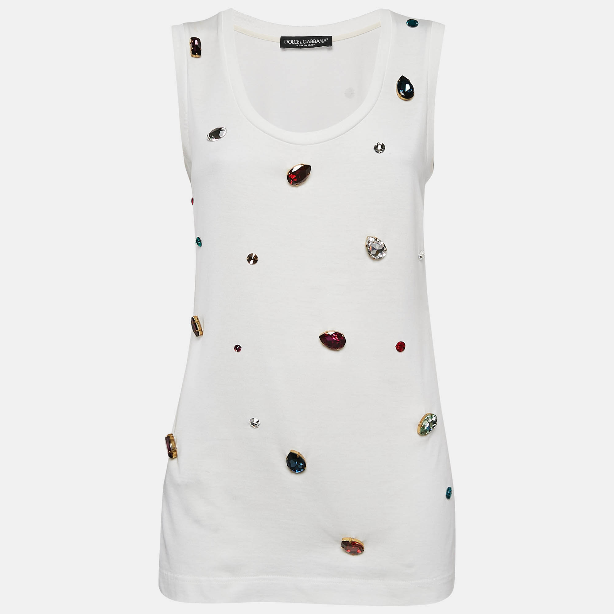 

Dolce & Gabbana White Crystal Embellished Jersey Tank Top S