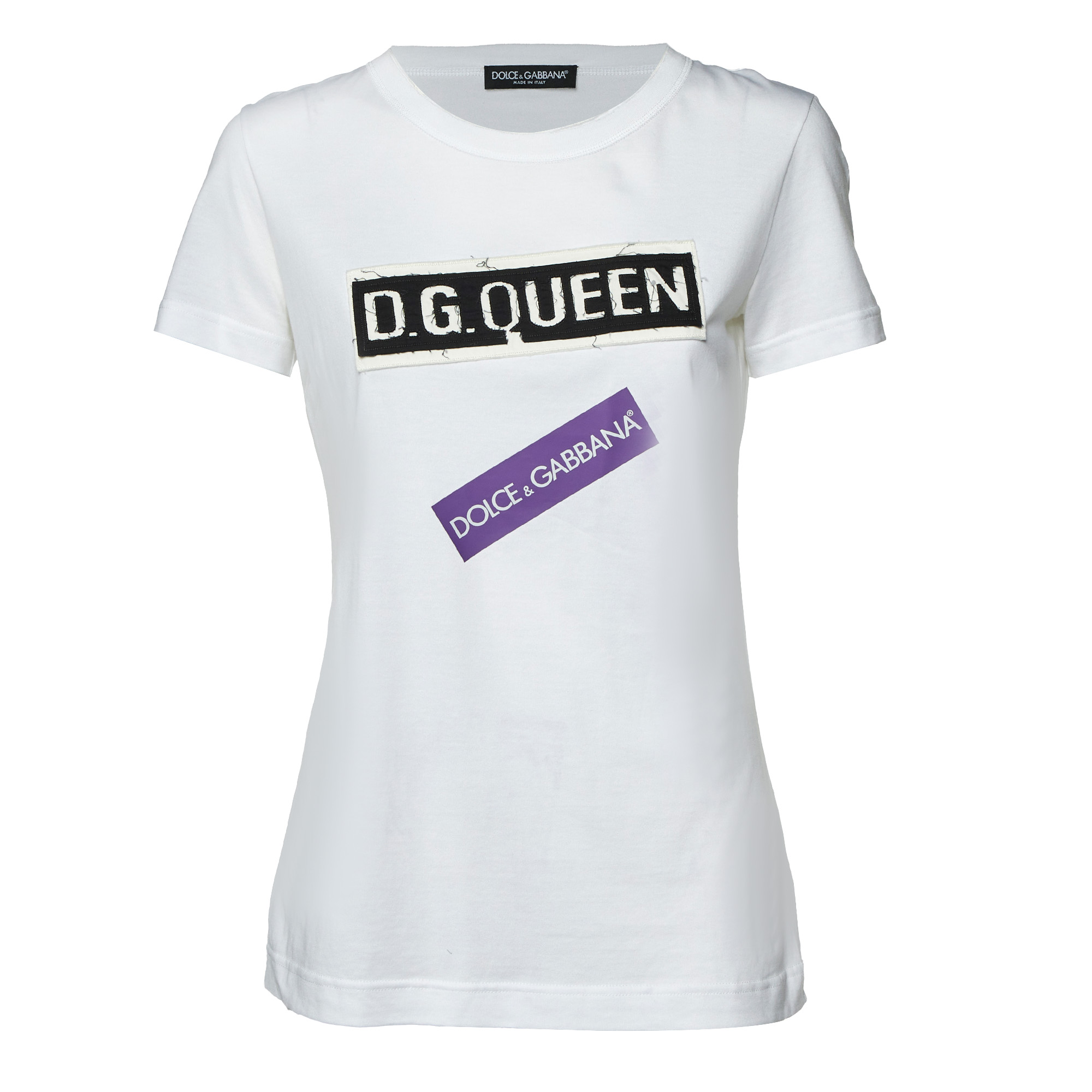 

Dolce & Gabbana White Logo Print Cotton Patchwork Detail T-Shirt S