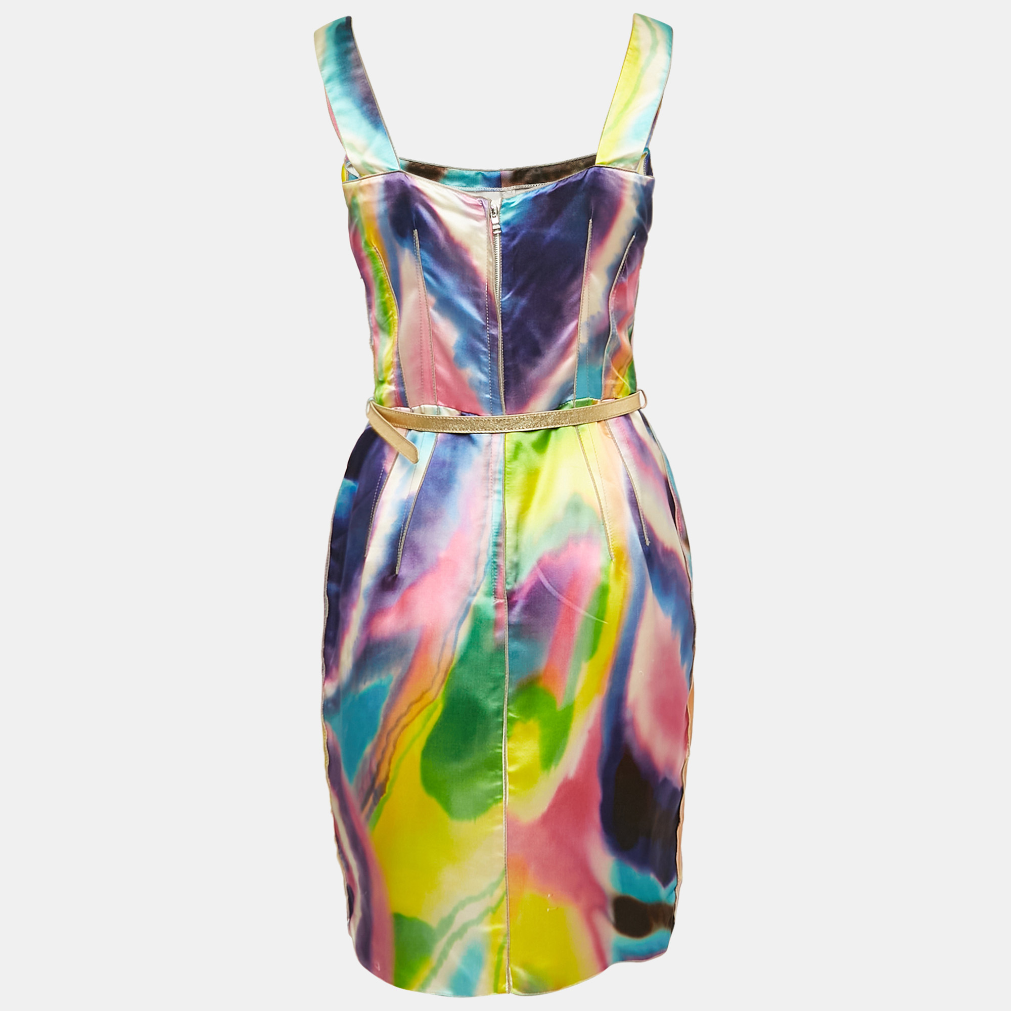 Dolce & Gabbana Multicolor Tie-Dye Print Satin Sheath Dress S 