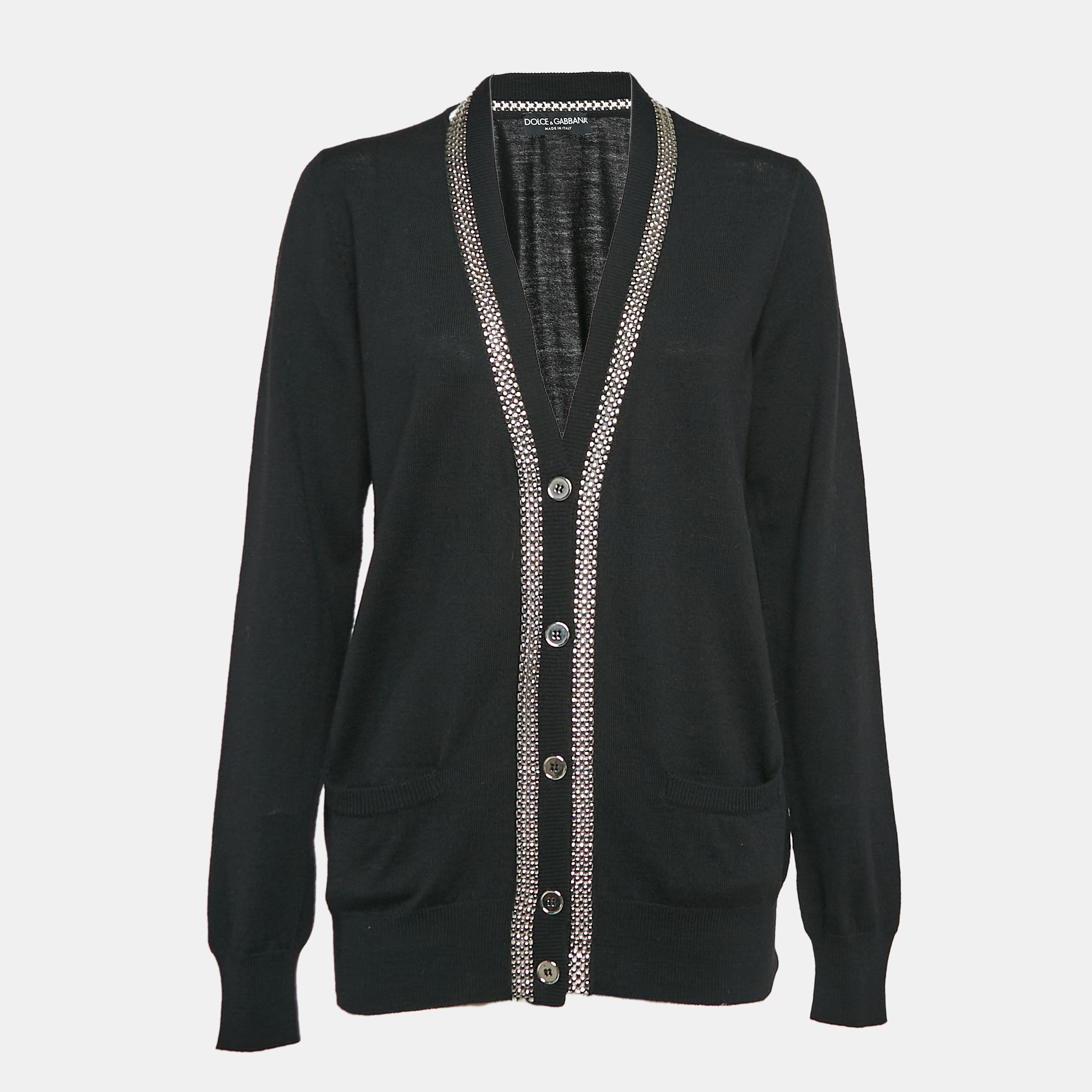 

Dolce & Gabbana Black Embellished Wool Cardigan M