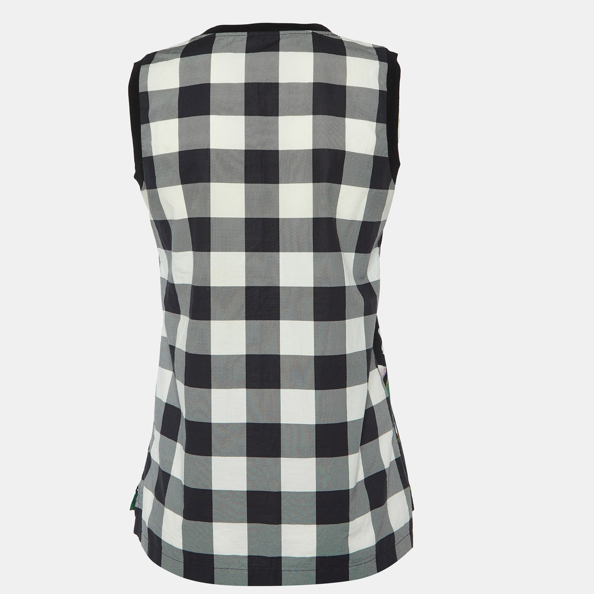 Dolce & Gabbana Black Floral and Checked Print Cotton Sleeveless Top S 