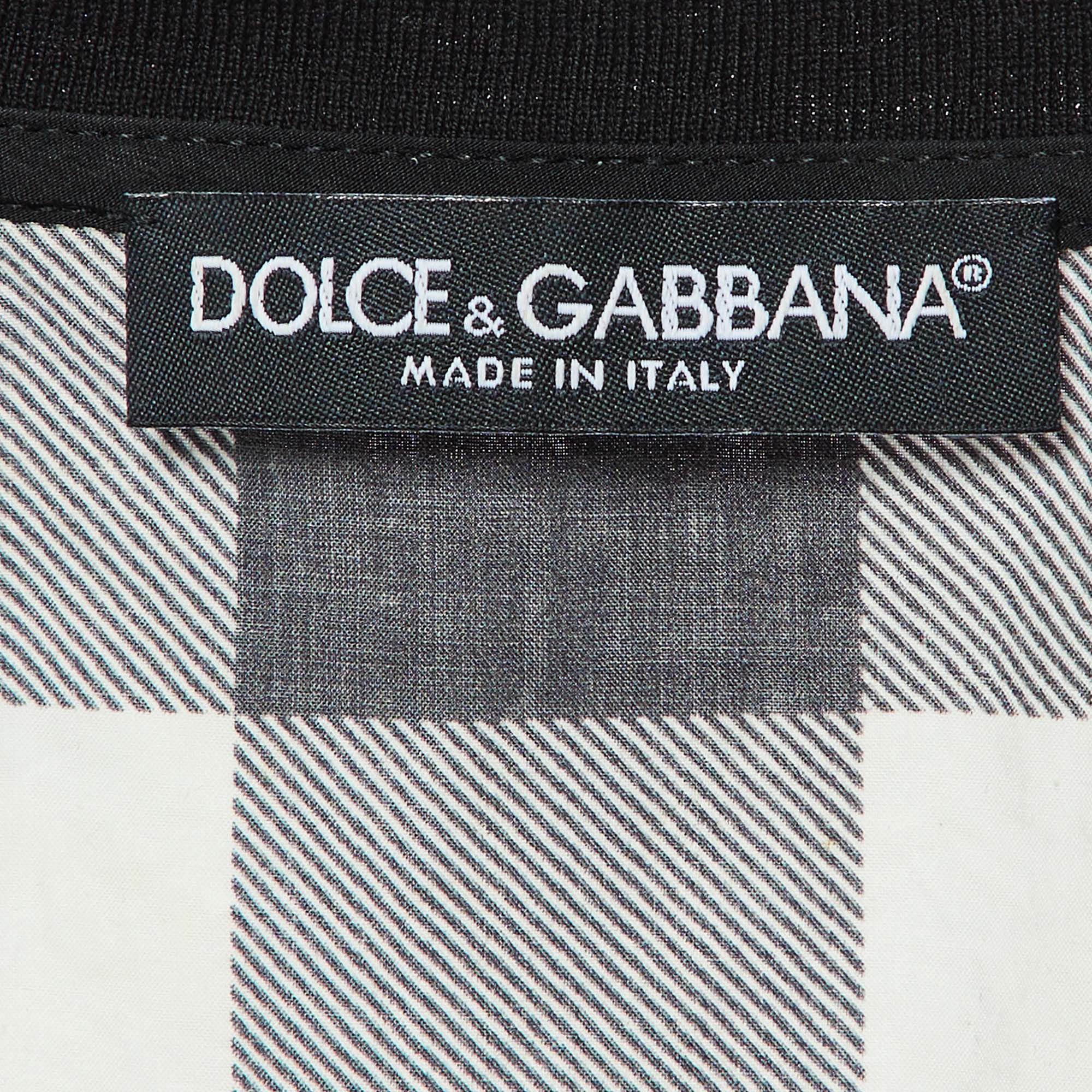 Dolce & Gabbana Black Floral and Checked Print Cotton Sleeveless Top S 