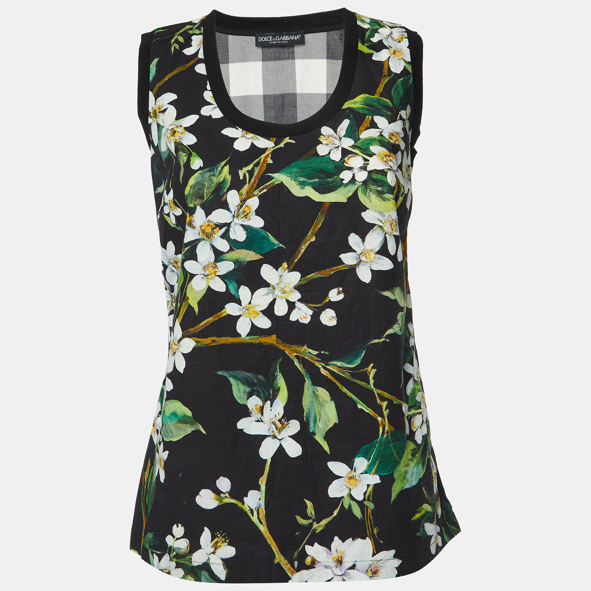 

Dolce & Gabbana Black Floral and Checked Print Cotton Sleeveless Top S