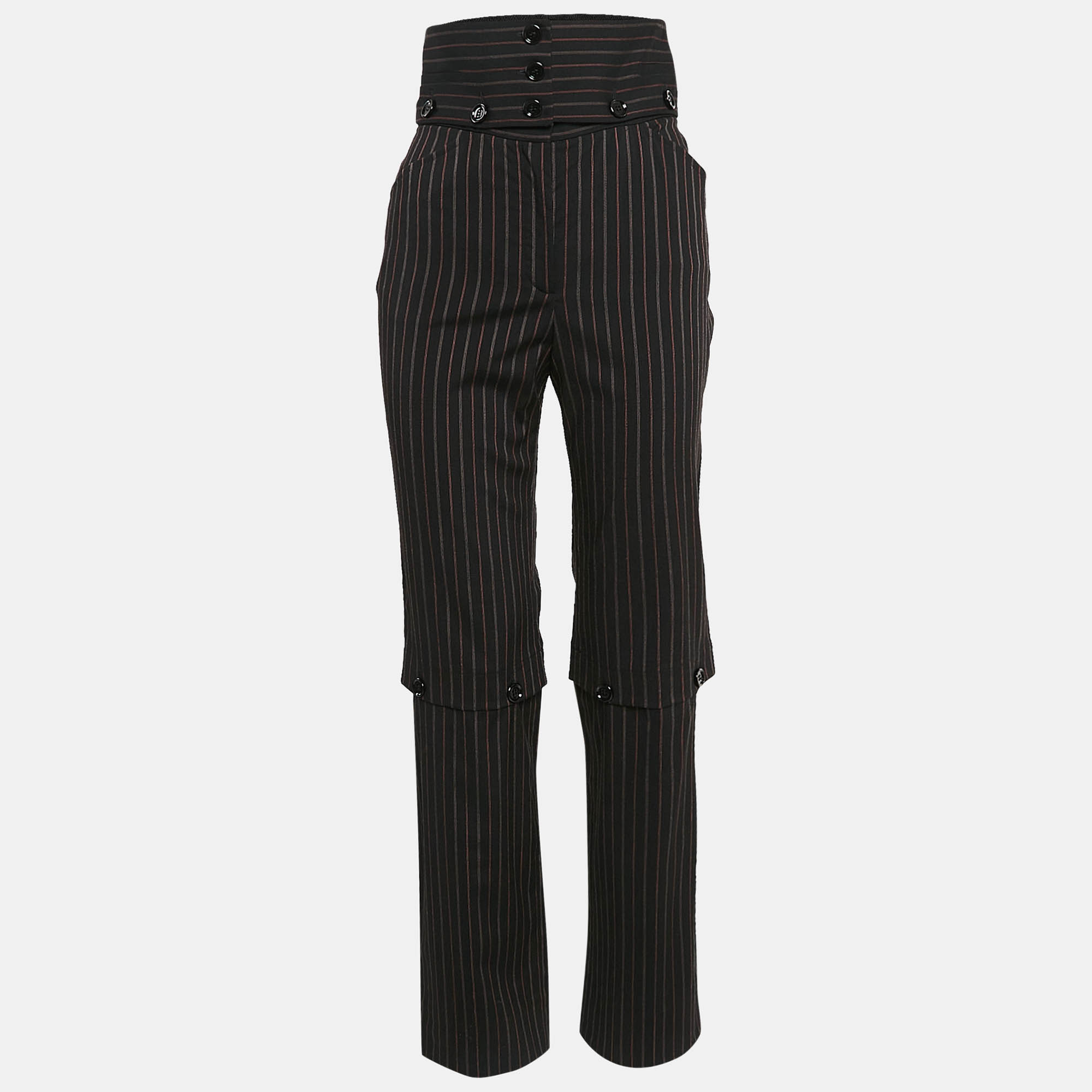 

Dolce & Gabbana Black Pinstripe Wool Detachable Detail Trousers S