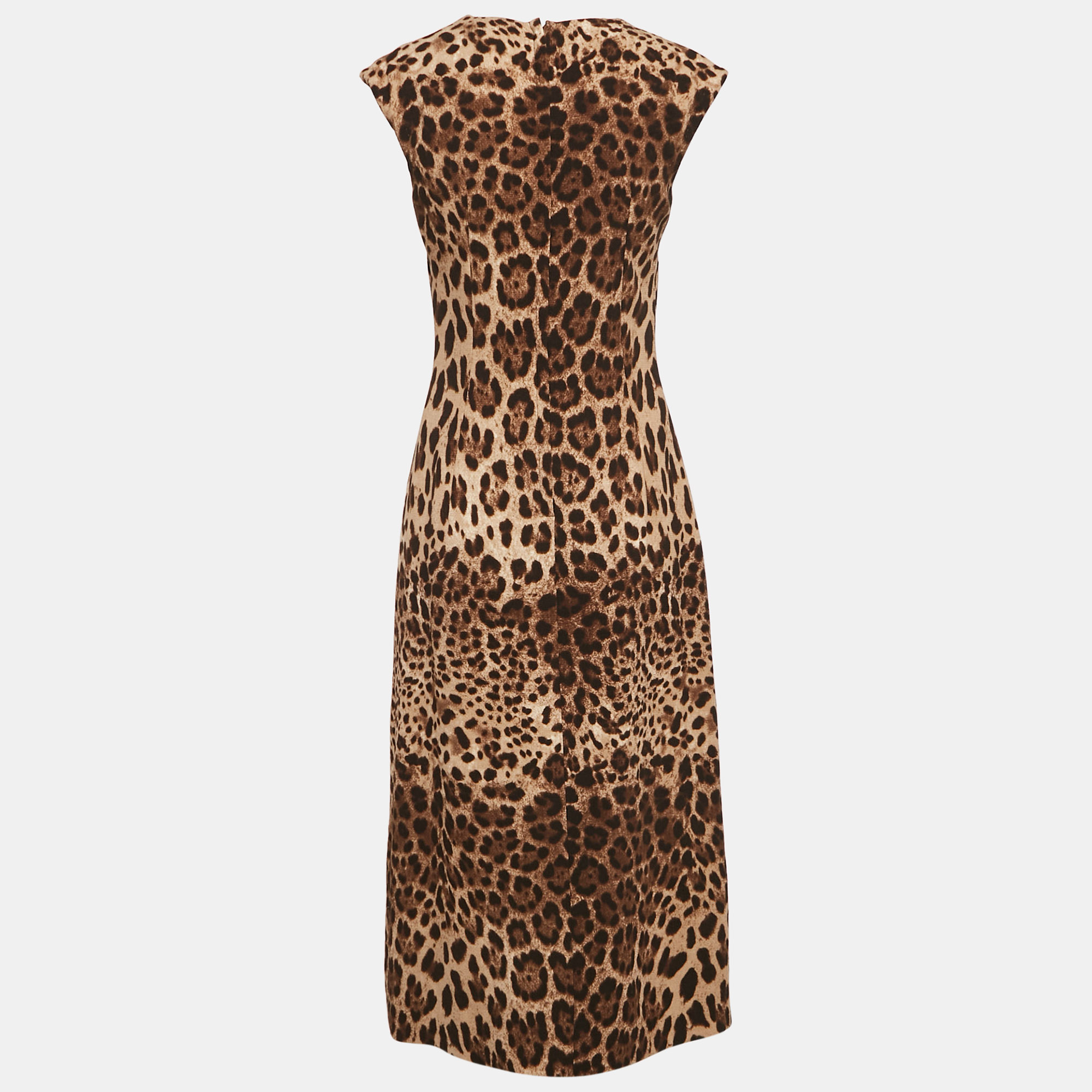 Dolce & Gabbana Brown Leopard Print Wool Midi Dress S 