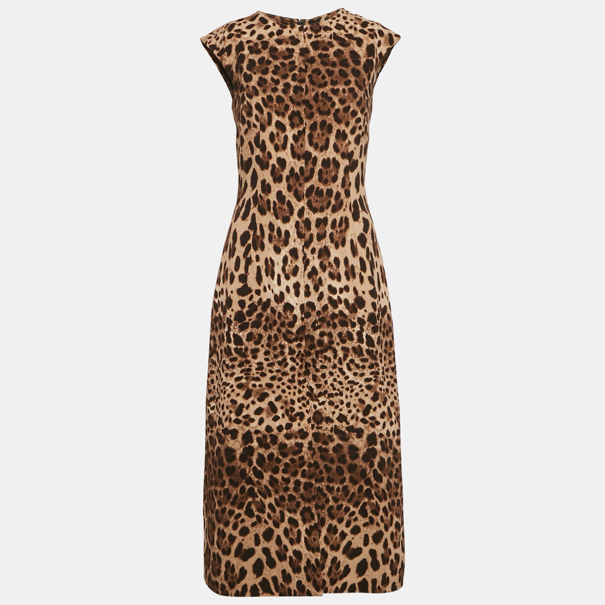 

Dolce & Gabbana Brown Leopard Print Wool Midi Dress S