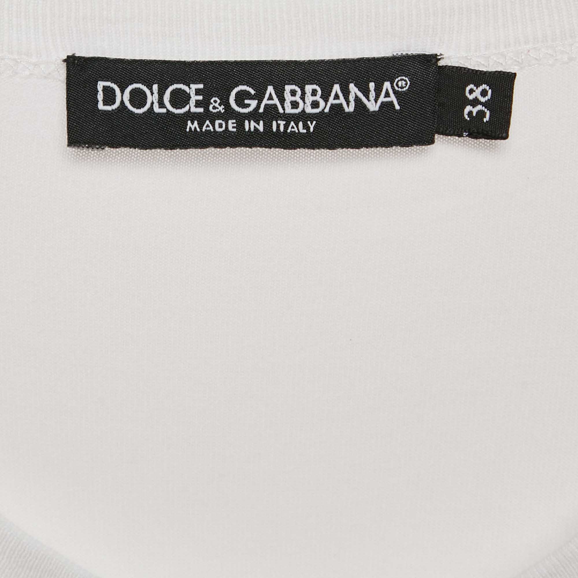Dolce & Gabbana White Logo Print Jersey Crew Neck T-Shirt S 