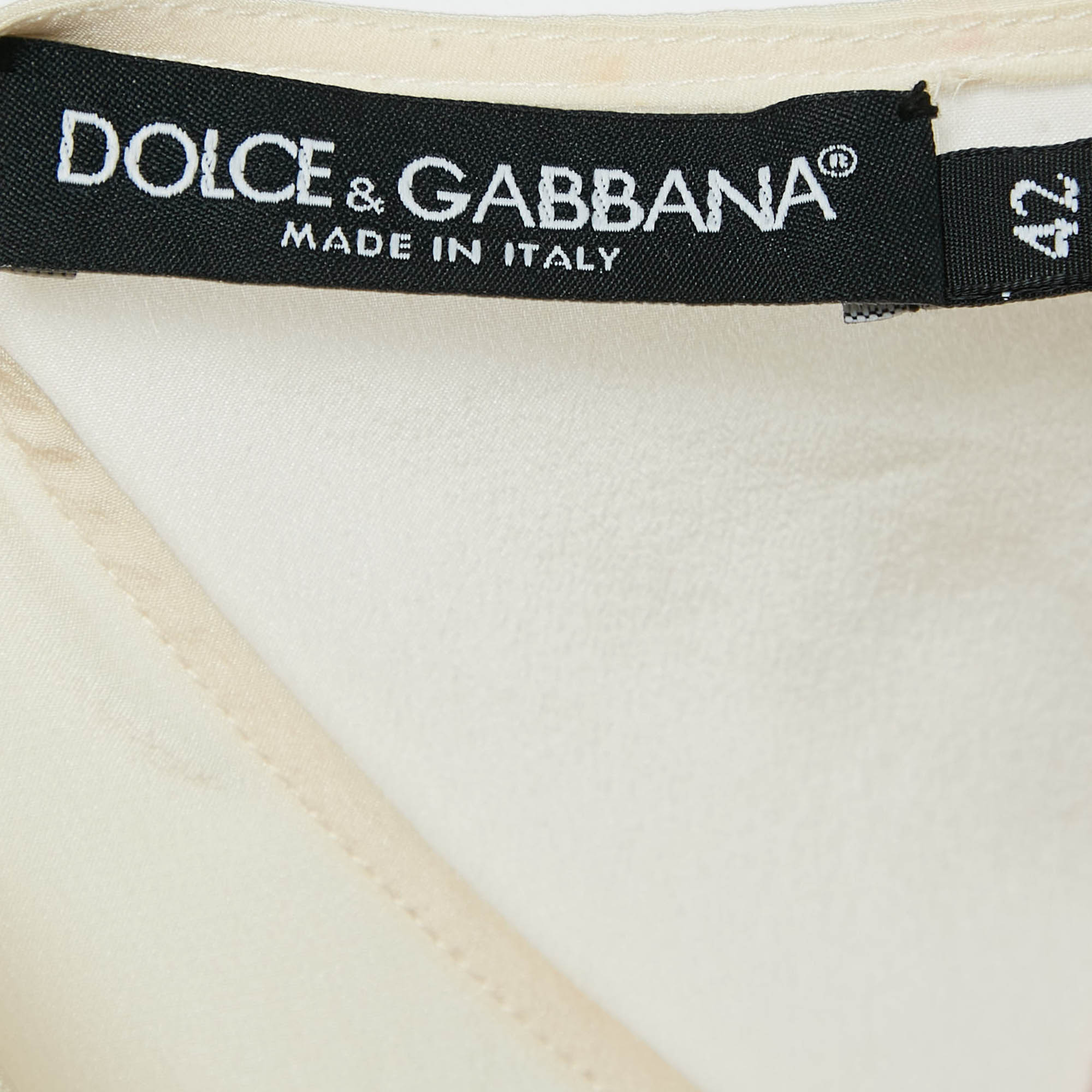 Dolce & Gabbana Cream Lace Trim Silk Sleeveless Blouse M 