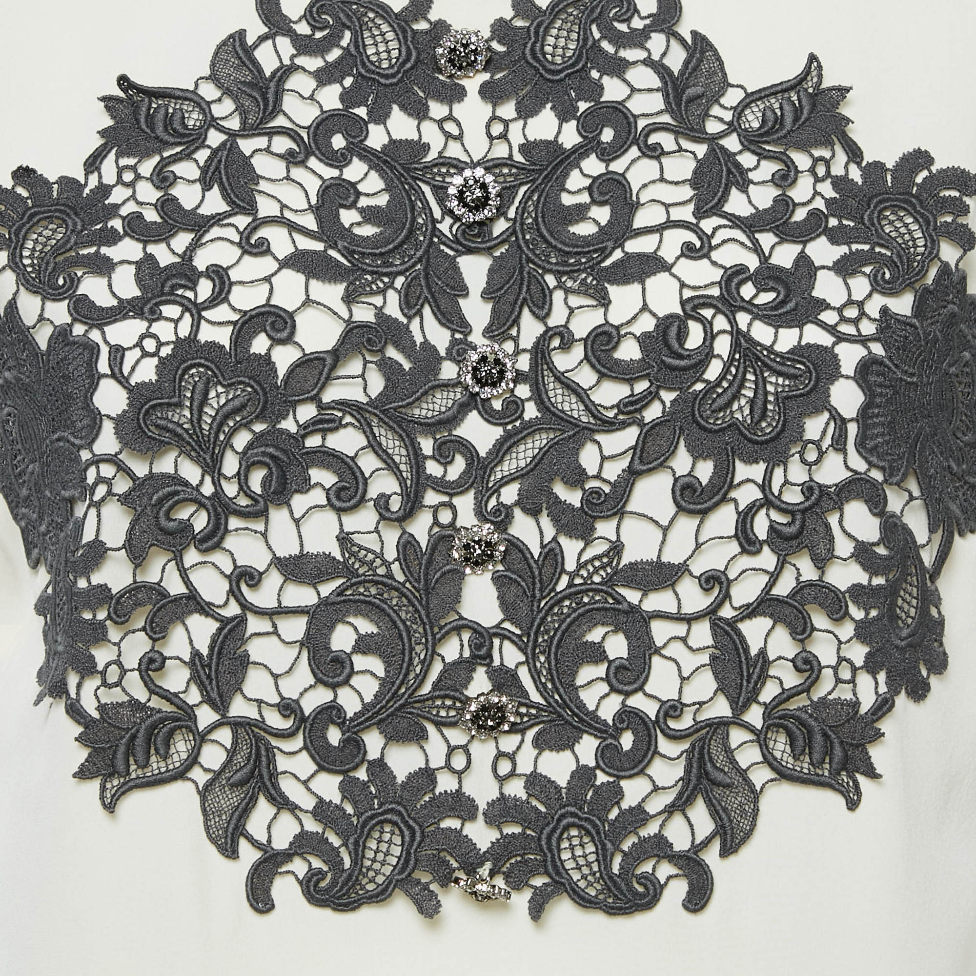 Dolce & Gabbana Cream Lace Trim Silk Sleeveless Blouse M 