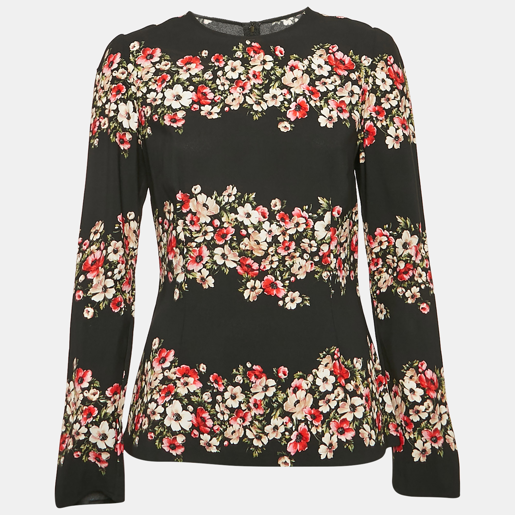 

Dolce & Gabbana Black Floral Print Crepe Long Sleeve Blouse M