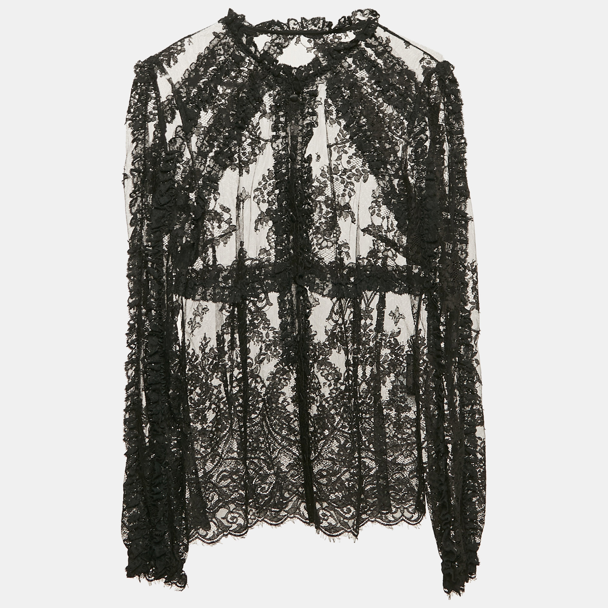 

Dolce & Gabbana Black Floral Lace Ruffled Blouse M