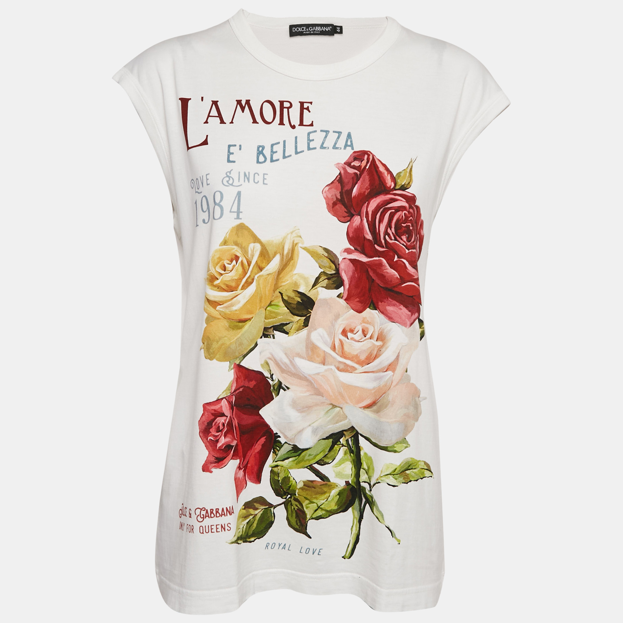 

Dolce & Gabbana White L'amore e Bellezza Print Cotton Sleeveless T-Shirt M