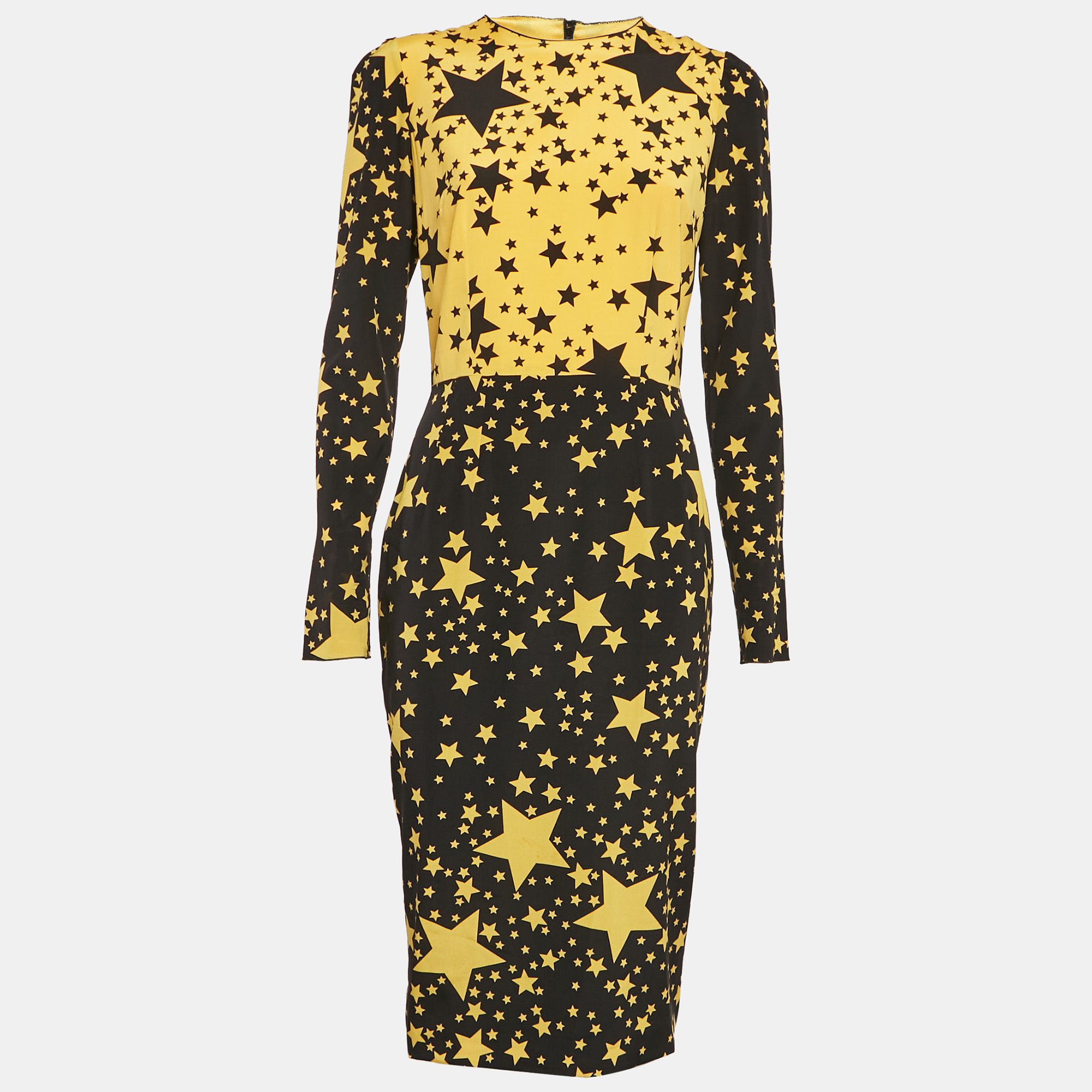 

Dolce & Gabbana Black/Yellow Stars Print Silk Midi Dress M