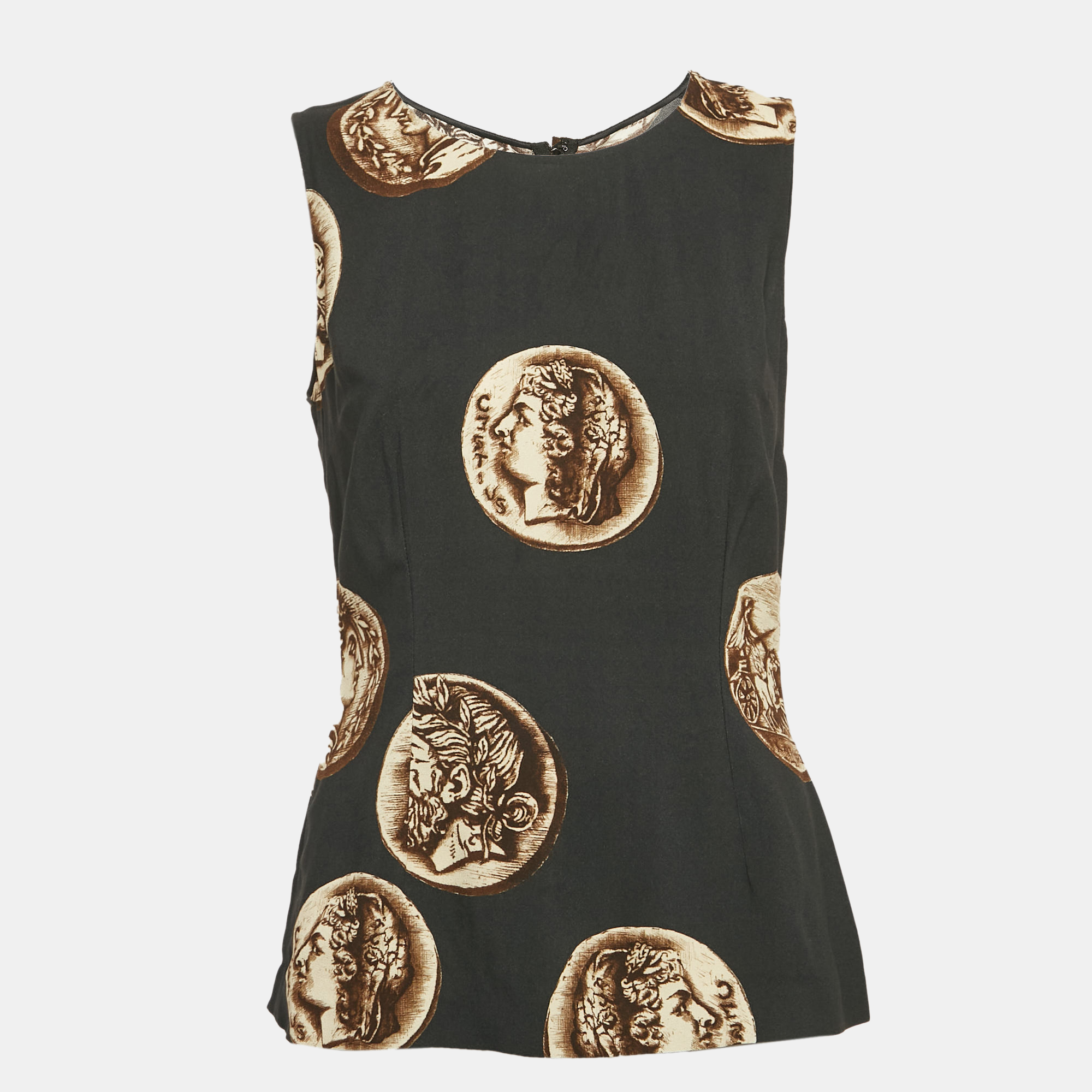 

Dolce & Gabbana Black Coins Print Crepe Sleeveless Top M