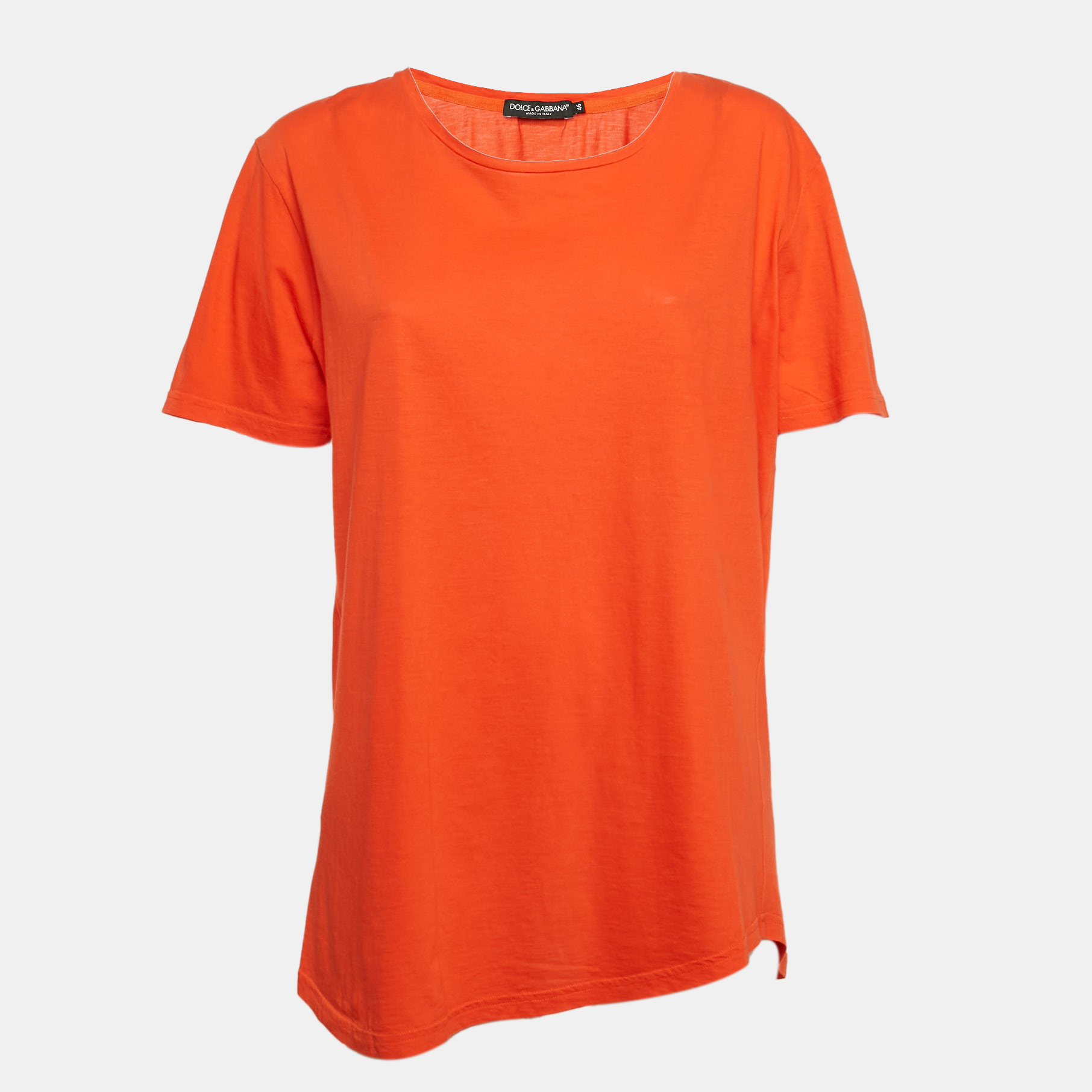 

Dolce & Gabbana Orange Jersey Asymmetric Hem T-Shirt L