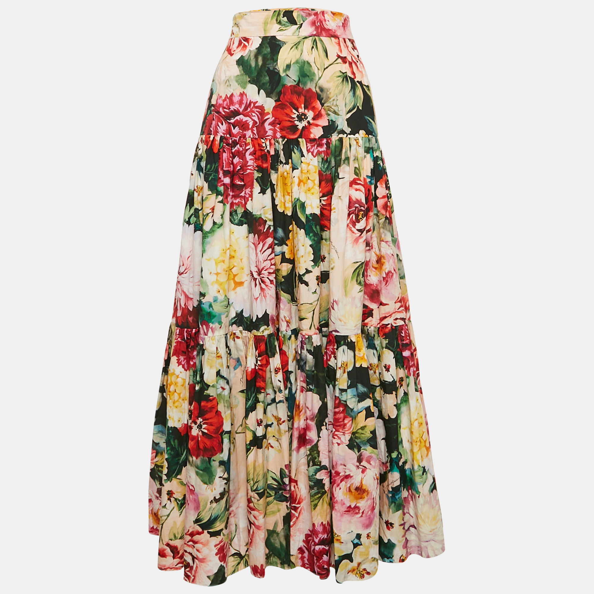 

Dolce & Gabbana Multicolor Floral Print Poplin Tiered Maxi Skirt M