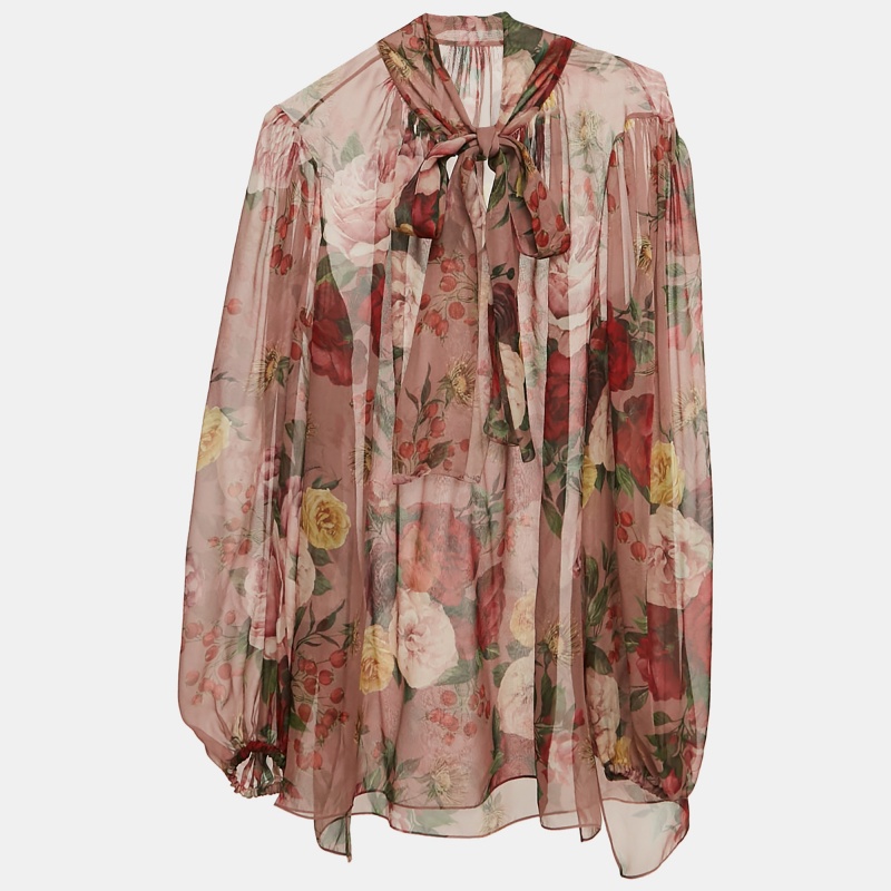 

Dolce & Gabbana Multicolor Floral Print Silk Neck-Tie Blouse