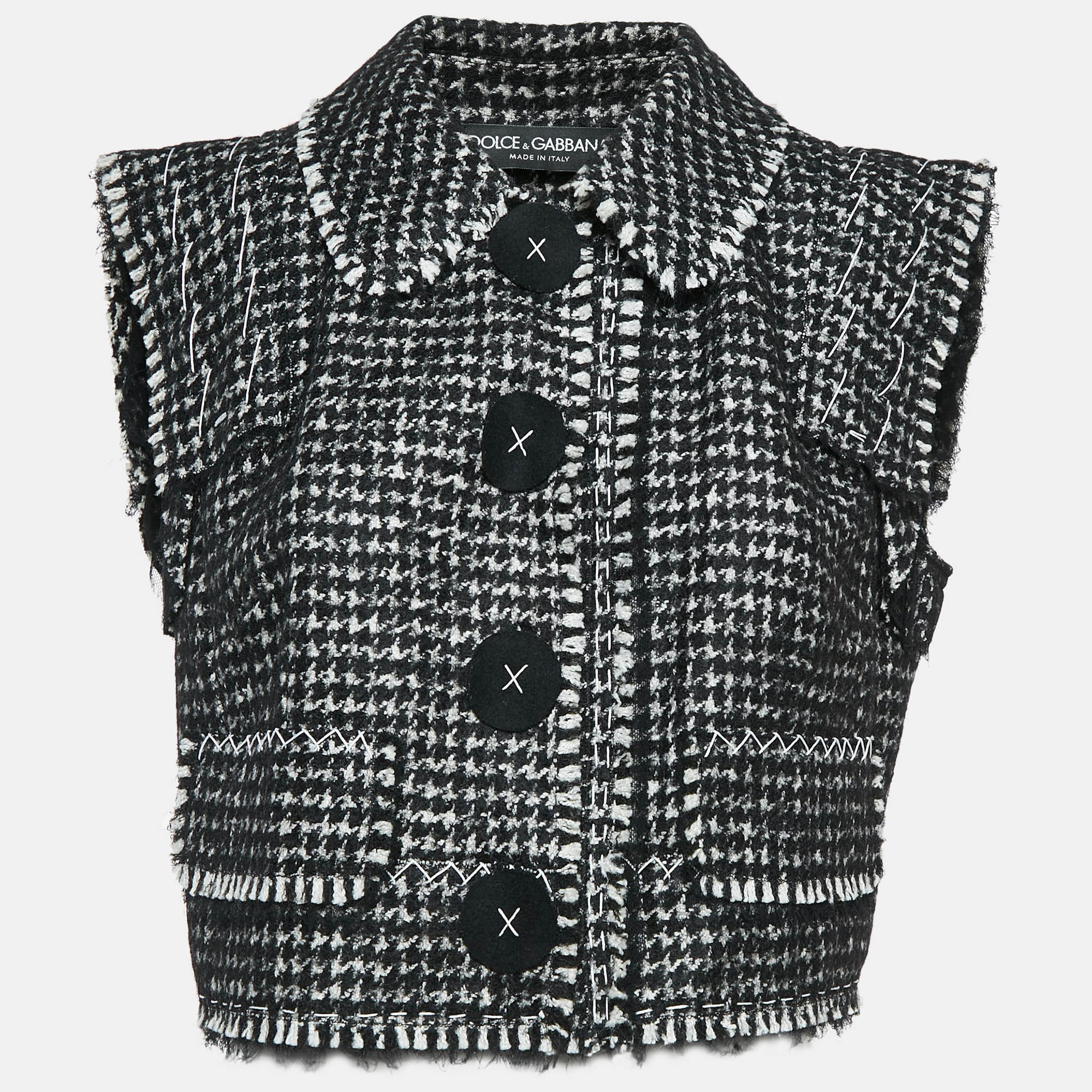 

Dolce & Gabbana Monochrome Houndstooth Tweed Vest L, Black