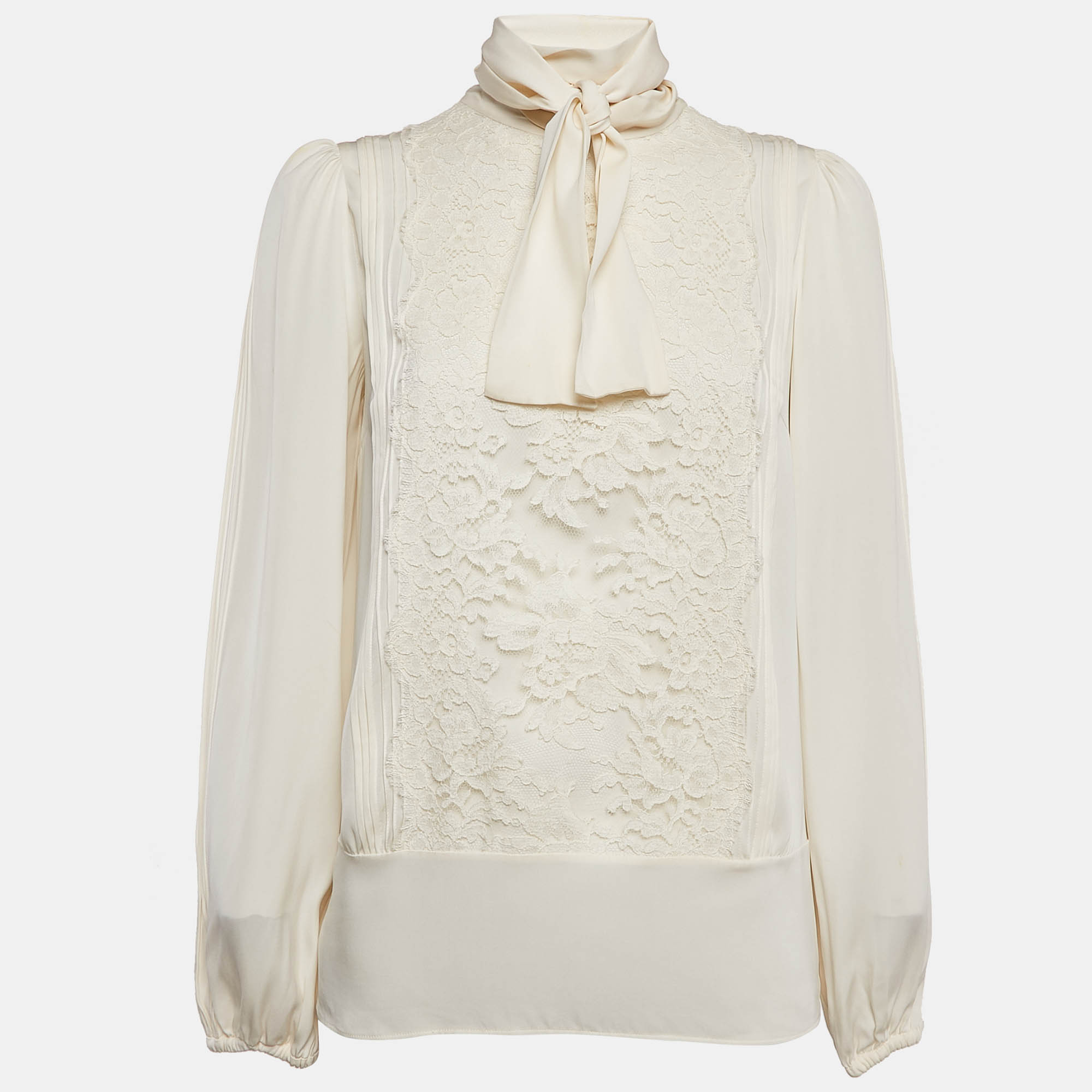 

Dolce & Gabbana Cream Lace Trim Silk Button Front Shirt M