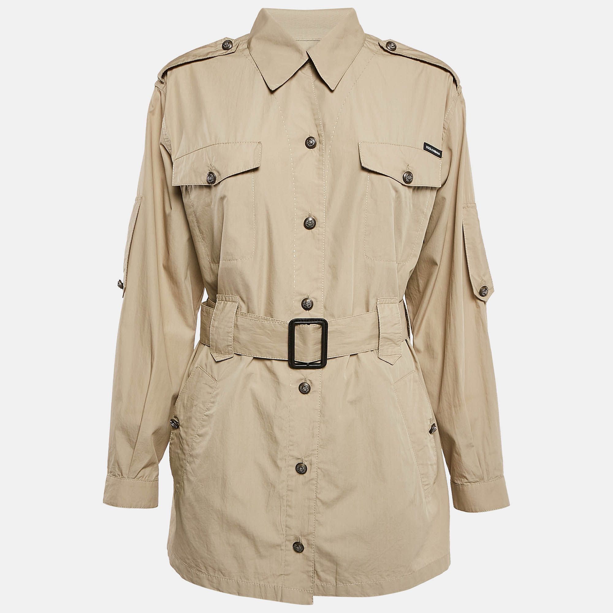 

Dolce & Gabbana Khaki Cotton Belted Safari Coat M, Brown