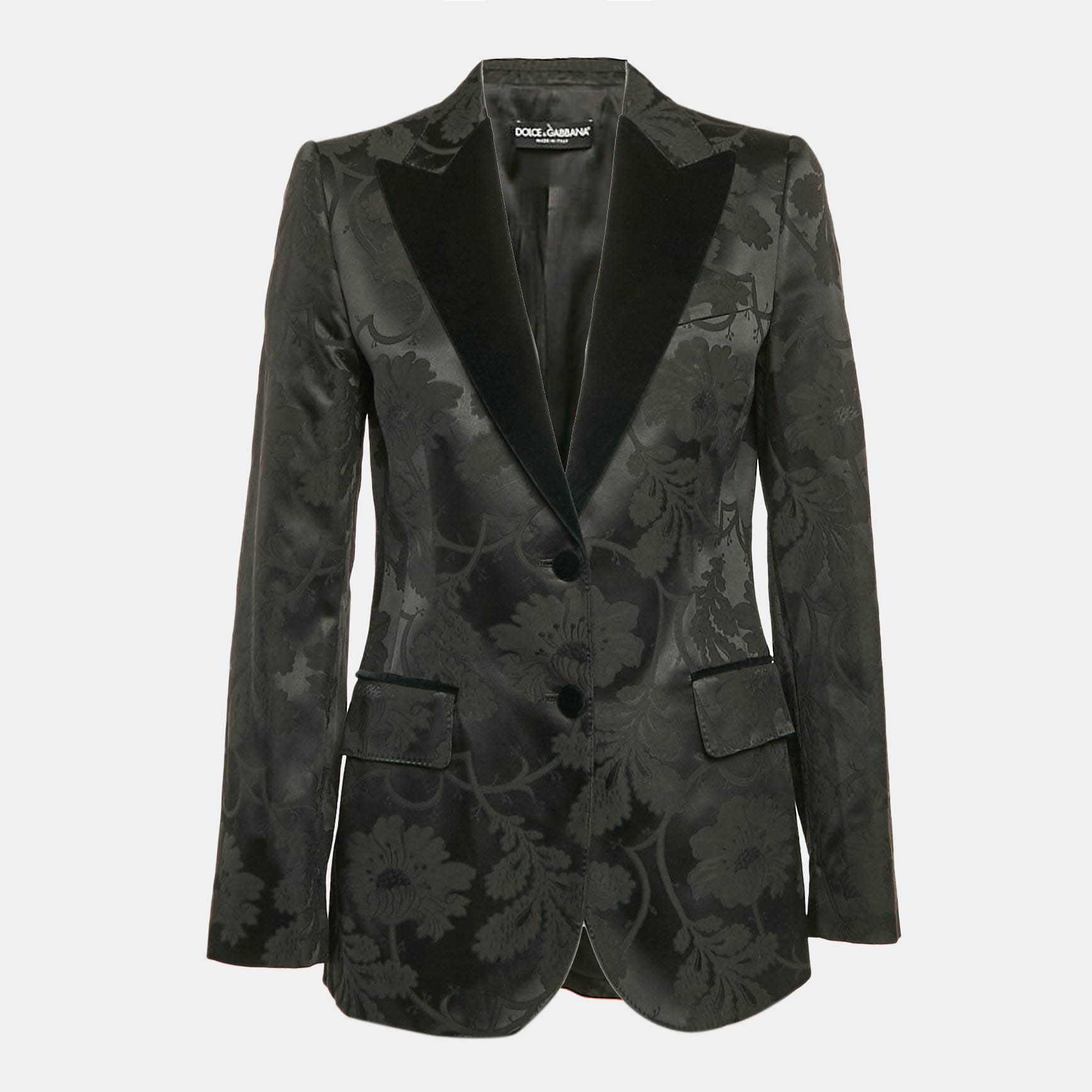 

Dolce & Gabbana Black Floral Jacquard Velvet Trim Blazer M