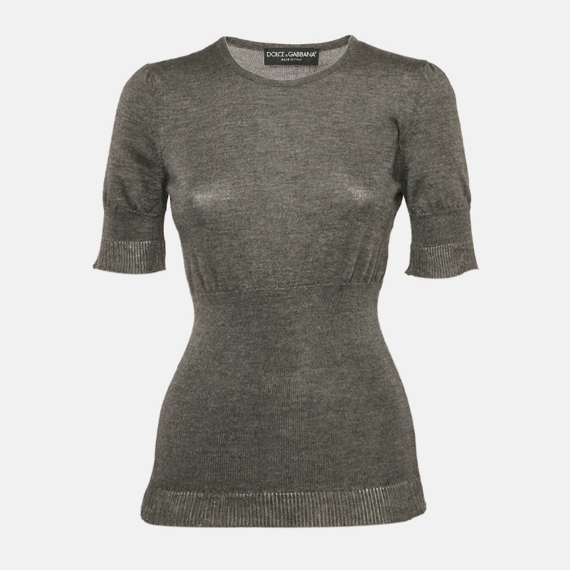 

Dolce & Gabbana Grey Stretch Knit Short Sleeve Jumper S