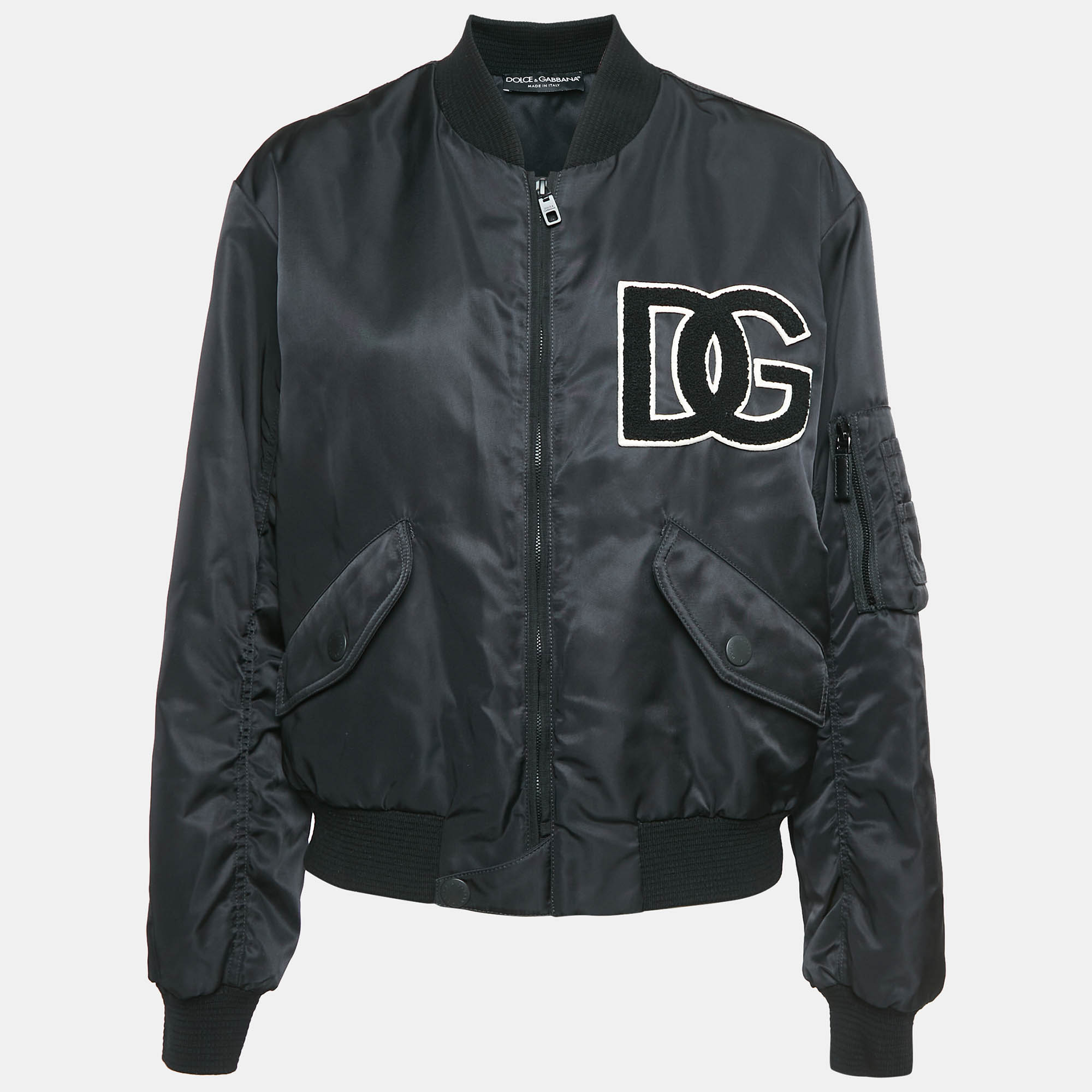 

Dolce & Gabbana Black DG Applique Nylon Bomber Jacket S