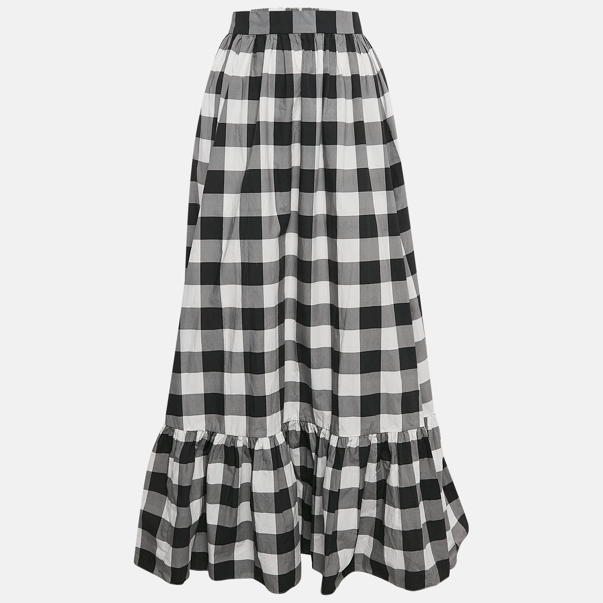 

Dolce & Gabbana Black/White Checked Cotton Flounce Maxi Skirt L