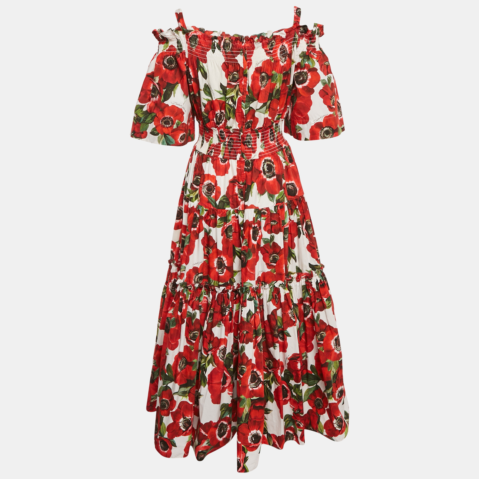 

Dolce & Gabbana Red Floral Print Tiered Maxi Dress L