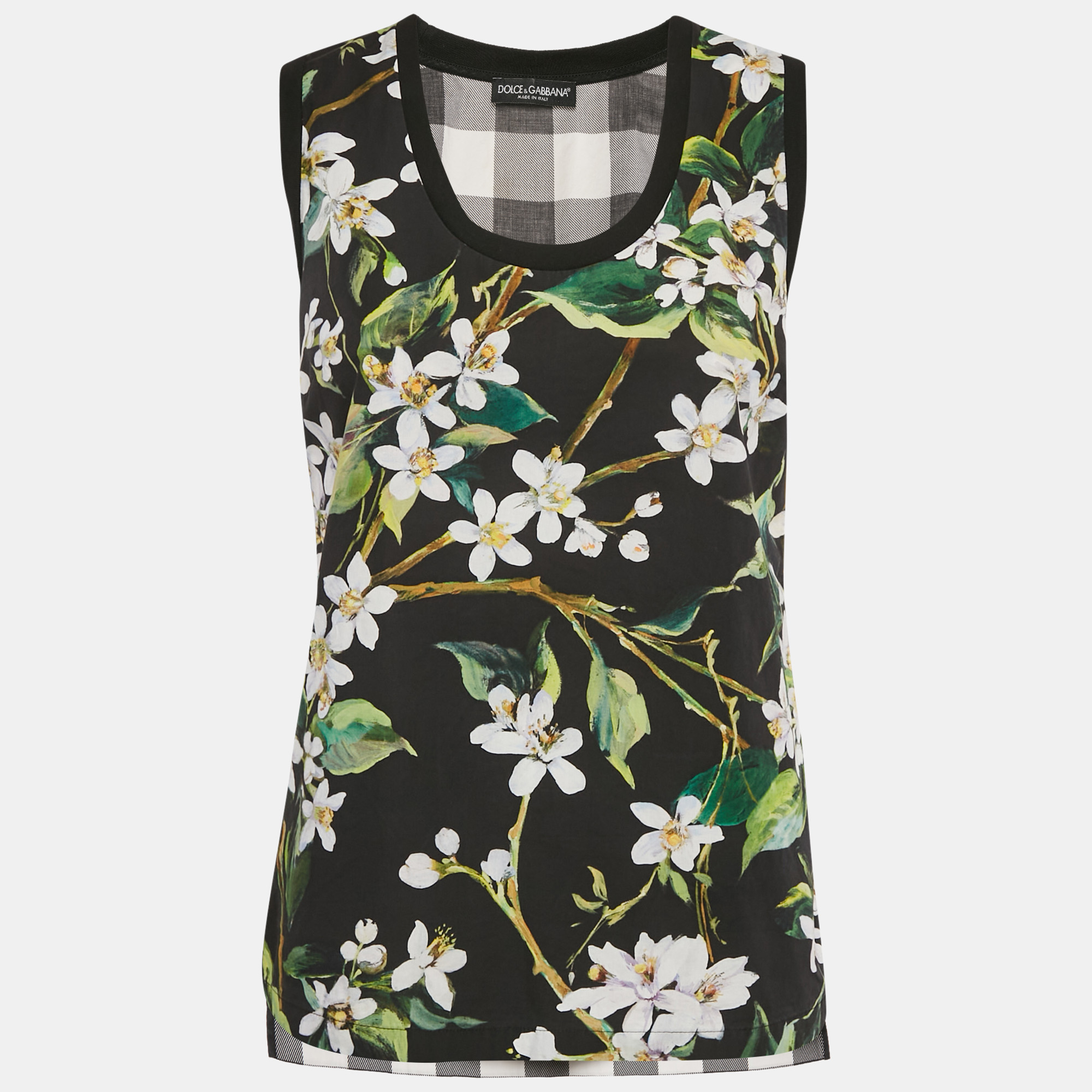 

Dolce & Gabbana Black Floral and Checked Print Cotton Sleeveless Top S