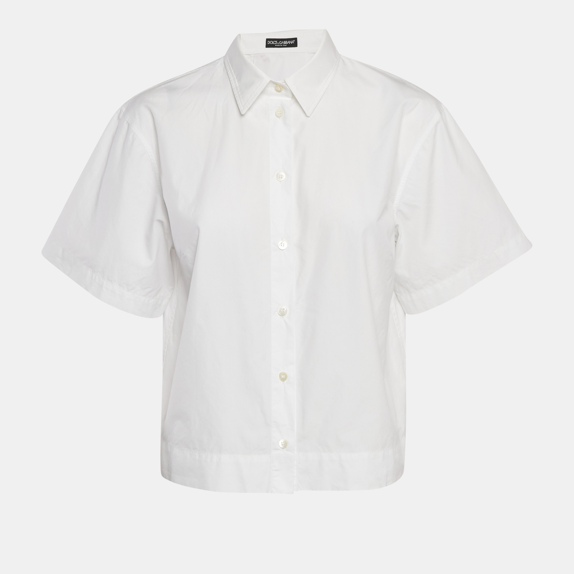 

Dolce & Gabbana White Cotton Button Front Crop Shirt L