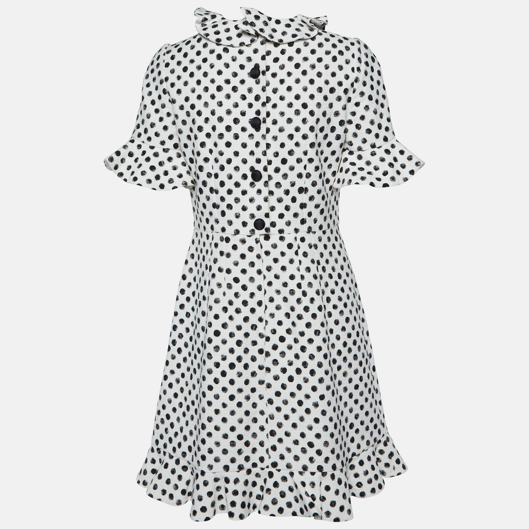 

Dolce & Gabbana White Polka Dot Print Cotton Flounced Dress M