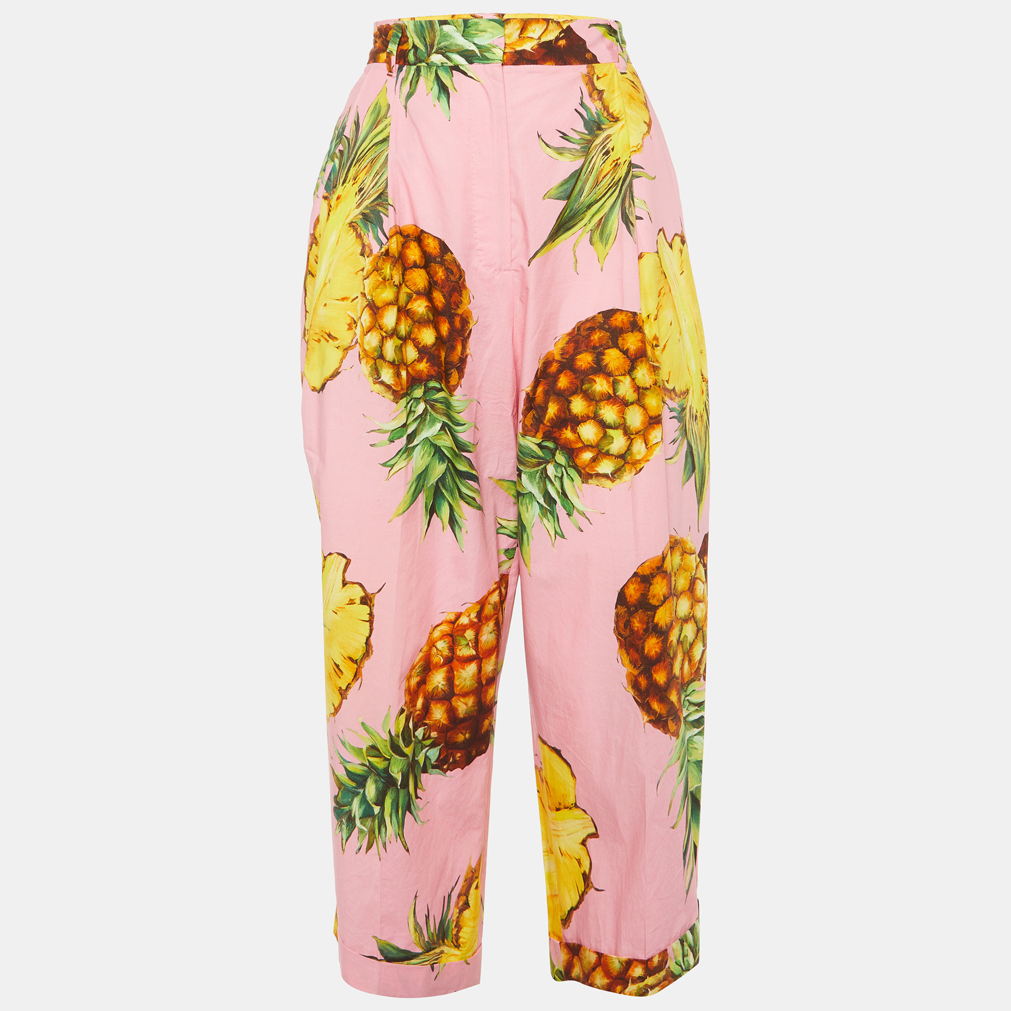 

Dolce & Gabbana Pink Pineapple Print Cotton Cropped Pants M