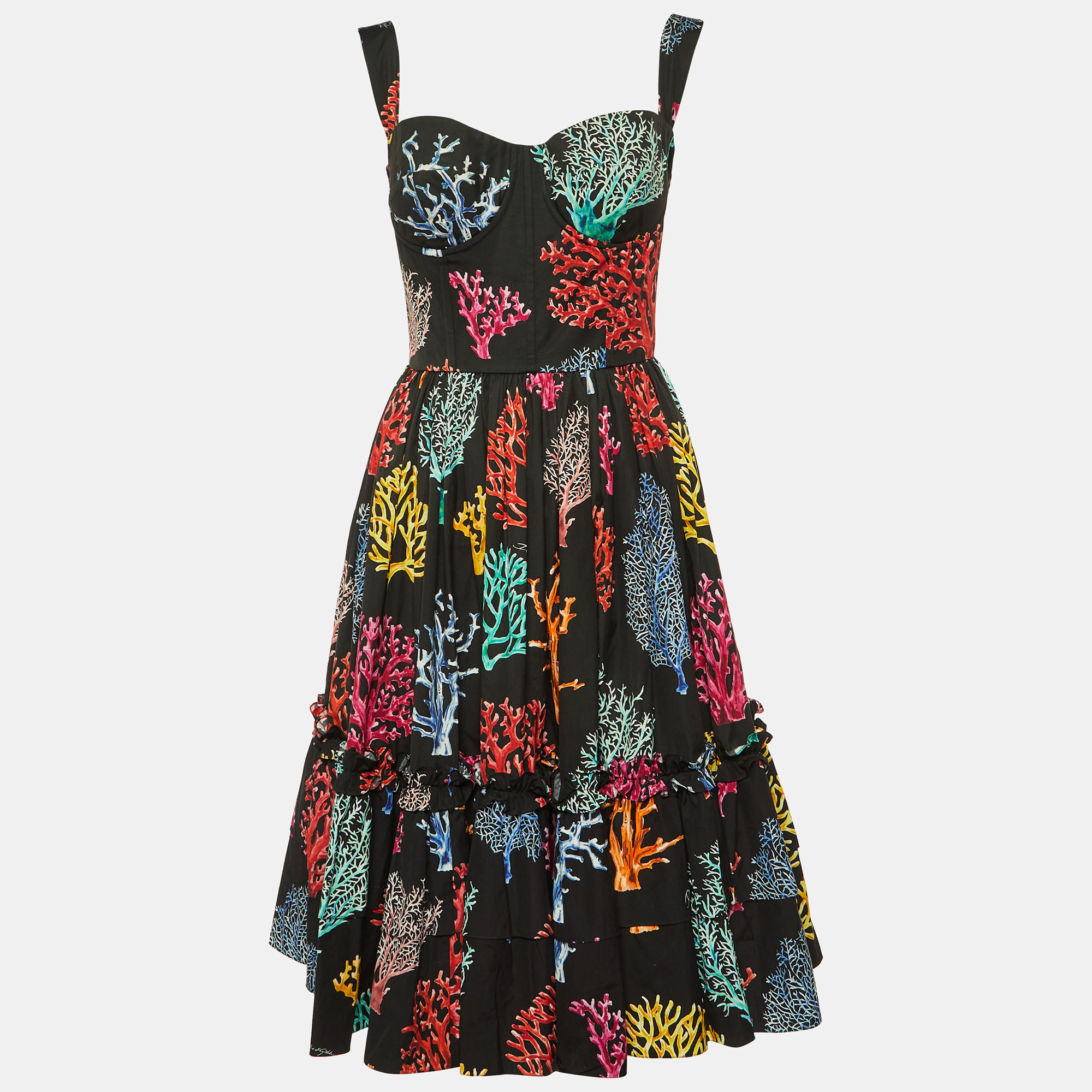 

Dolce & Gabbana Black Coral Reef Print Cotton Corset Dress M