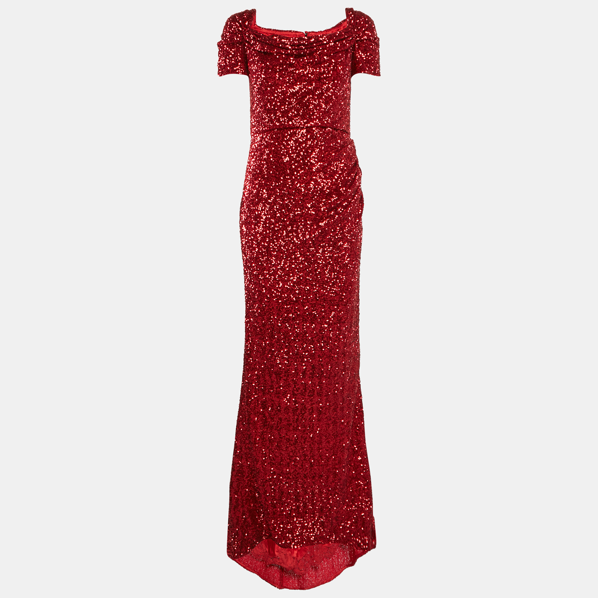 

Dolce & Gabbana Red Sequin Asymmetric Gown S