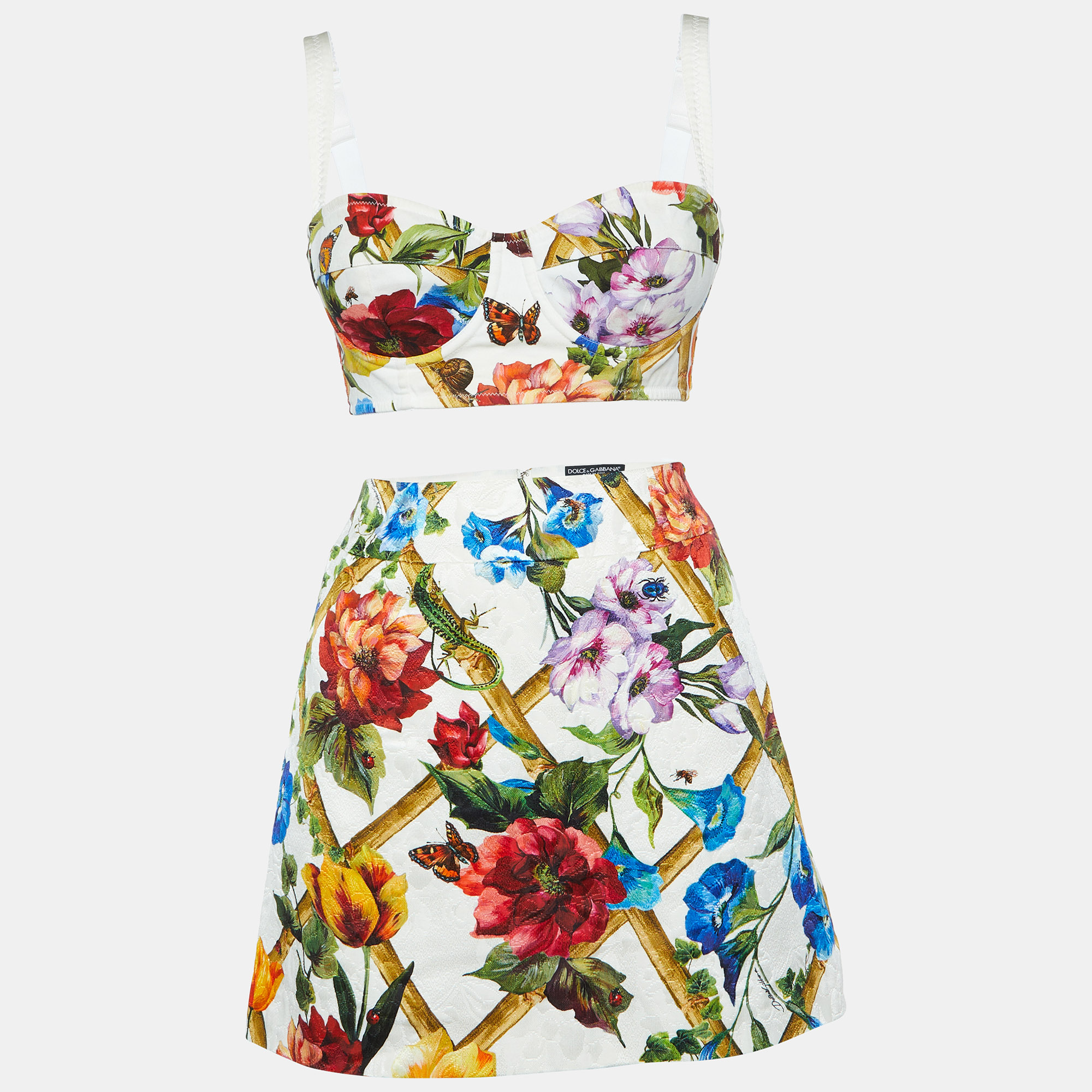 

Dolce & Gabbana Multicolor Floral Print Cotton Blend Skirt and Top Set S