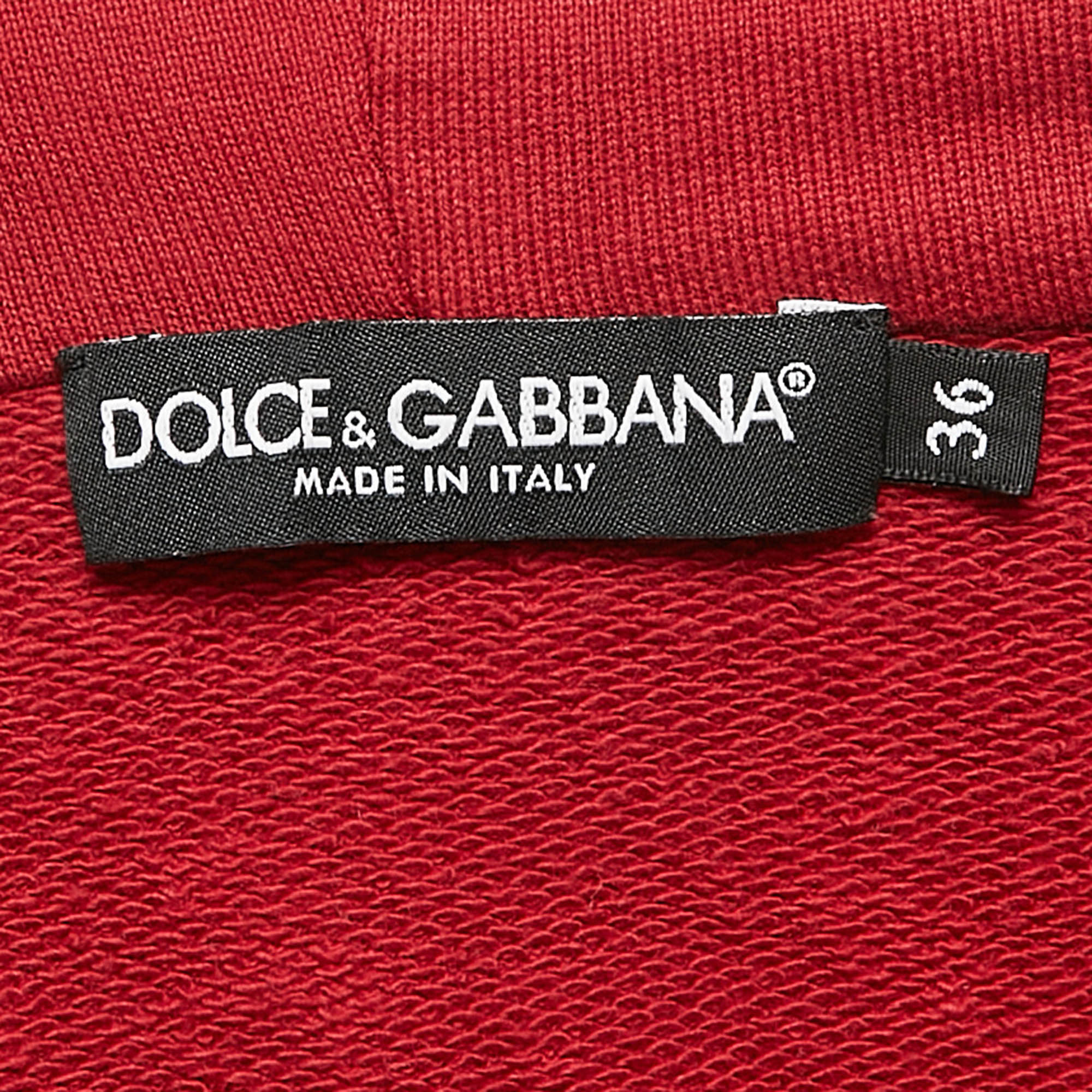 Dolce & Gabbana Red Printed Cotton Hoodie XS 