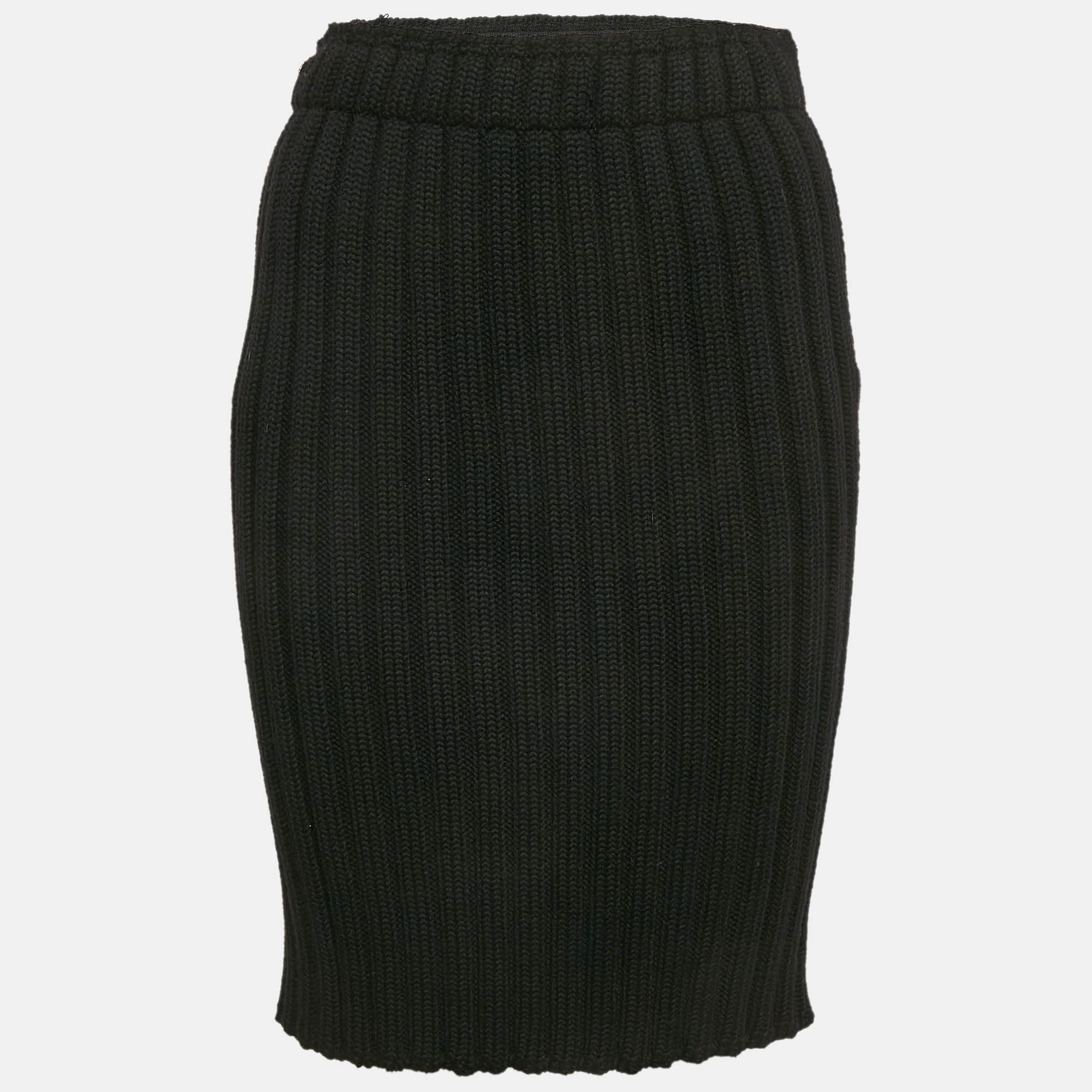 

Dolce & Gabbana Black Virgin Wool Rib Knit Knee-Length Skirt S