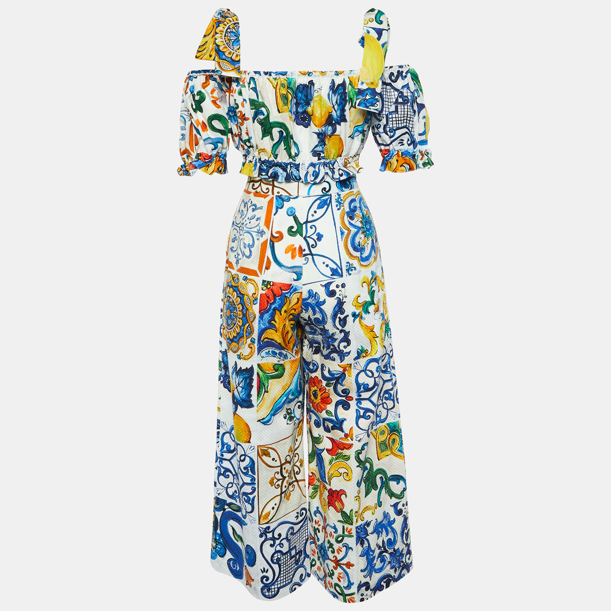 Dolce & Gabbana Multicolored Majolica Print Cotton Top & Pants Set S 