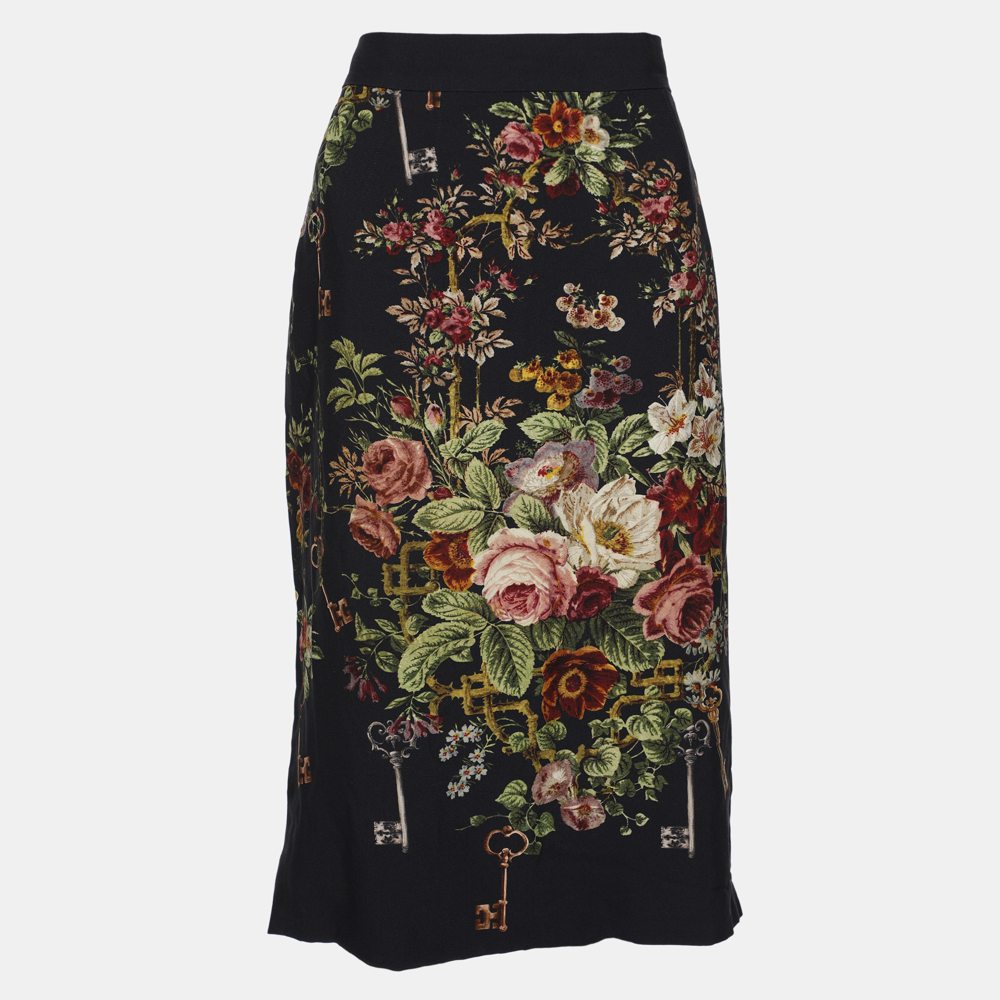 

Dolce & Gabbana Dark Grey Floral Print Crepe Sheath Skirt L, Multicolor